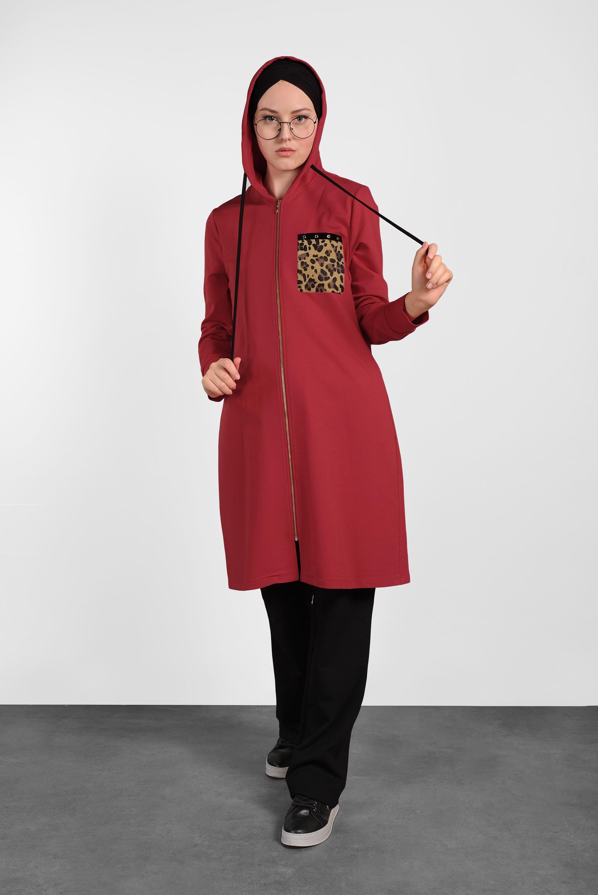 Tesettür giyim KIRMIZI LEOPAR DESENLİ EŞOFMAN TAKIMI 40226