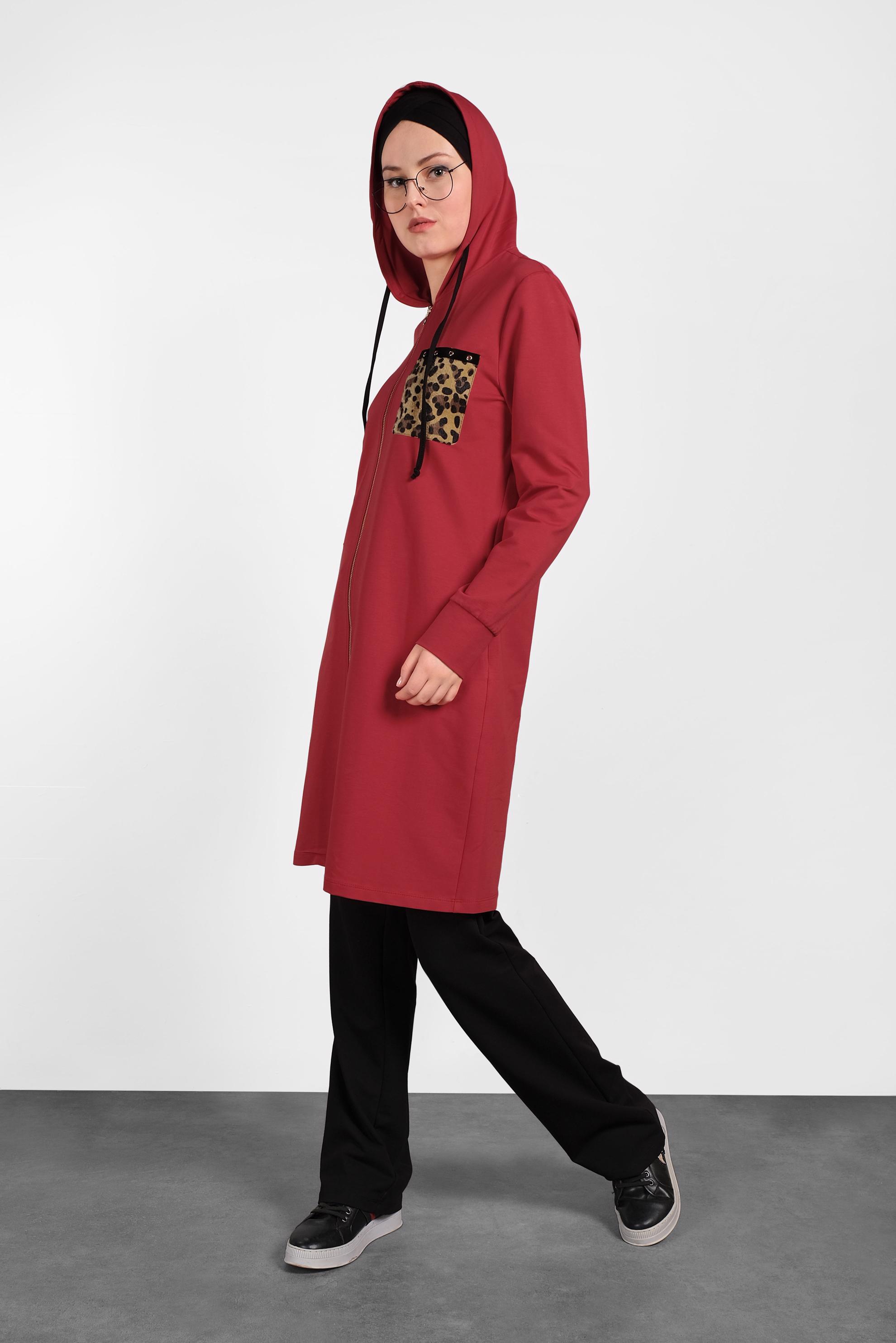 Tesettür giyim KIRMIZI LEOPAR DESENLİ EŞOFMAN TAKIMI 40226