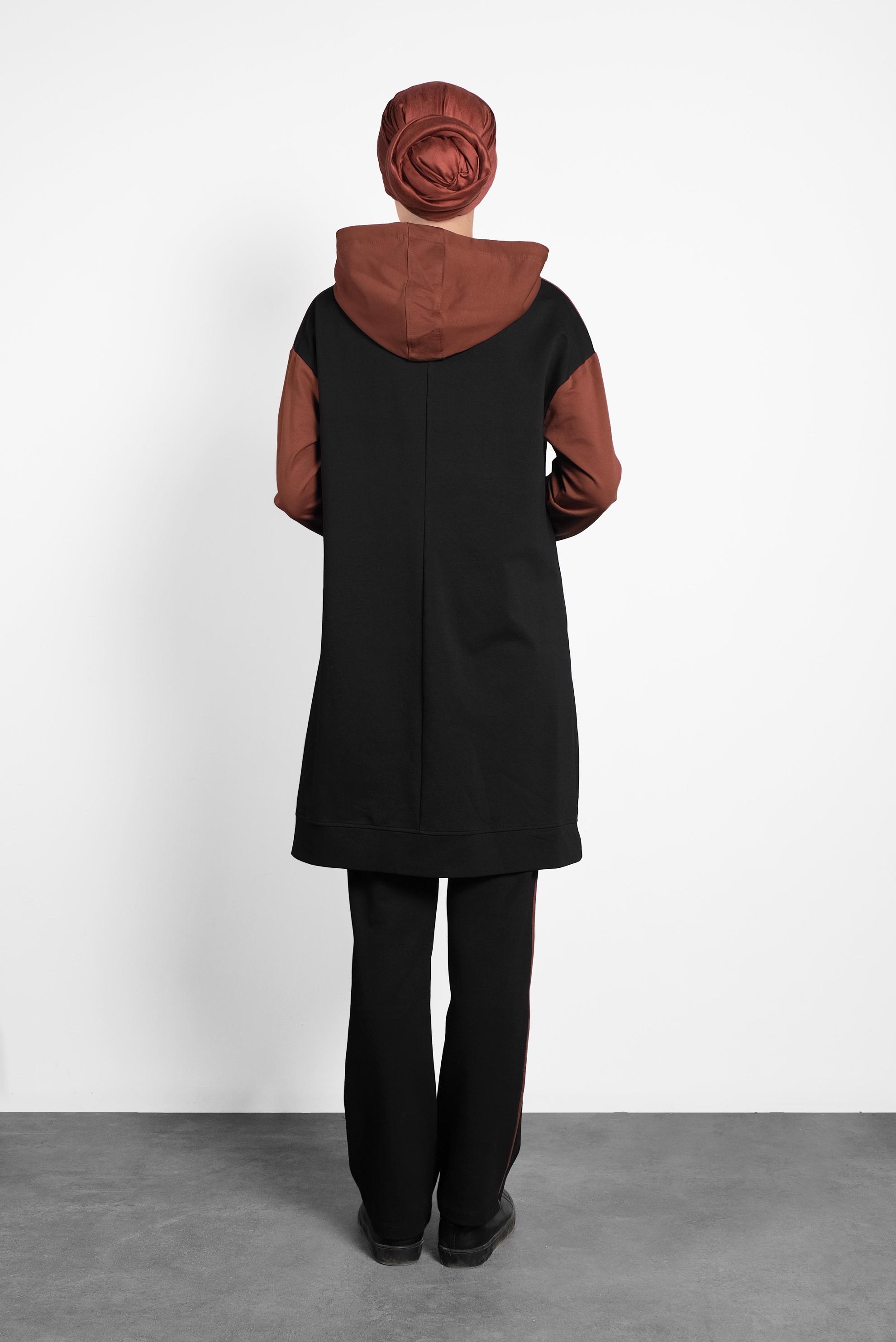 Tesettür giyim TURUNCU BASKILI KAPÜŞONLU EŞOFMAN TAKIM 40229 