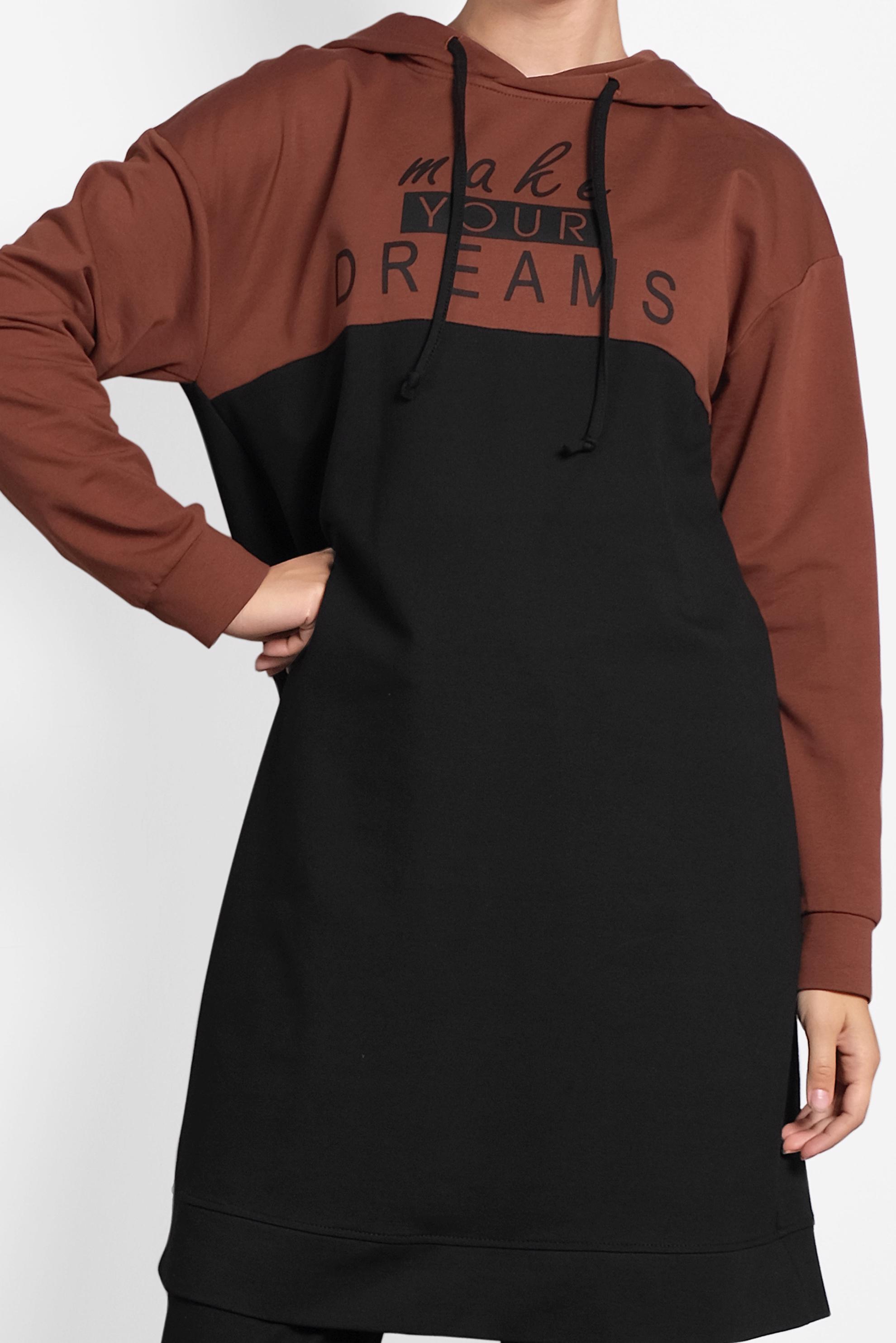 Tesettür giyim TURUNCU BASKILI KAPÜŞONLU EŞOFMAN TAKIM 40229 