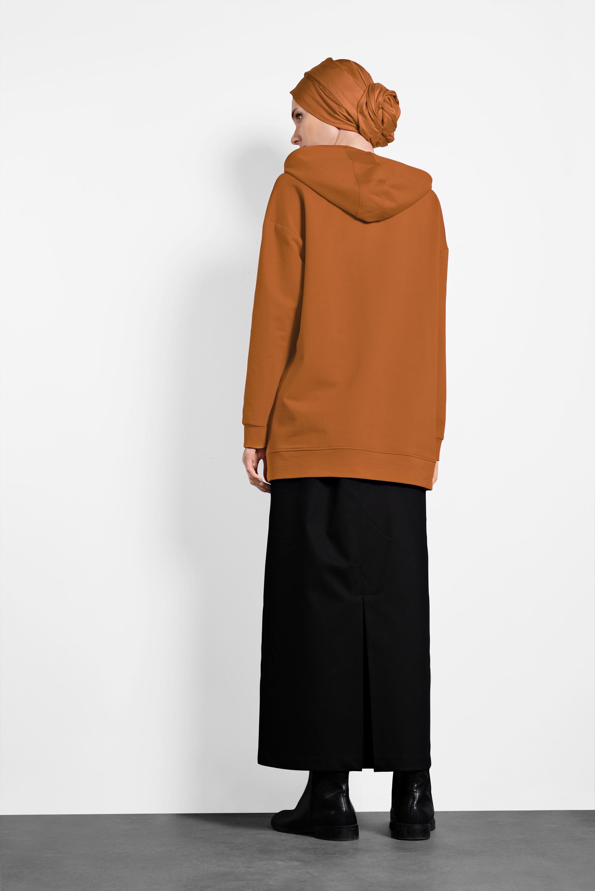 Tesettür giyim SARI KAPÜŞONLU PAMUKLU SPOR TUNİK 40251