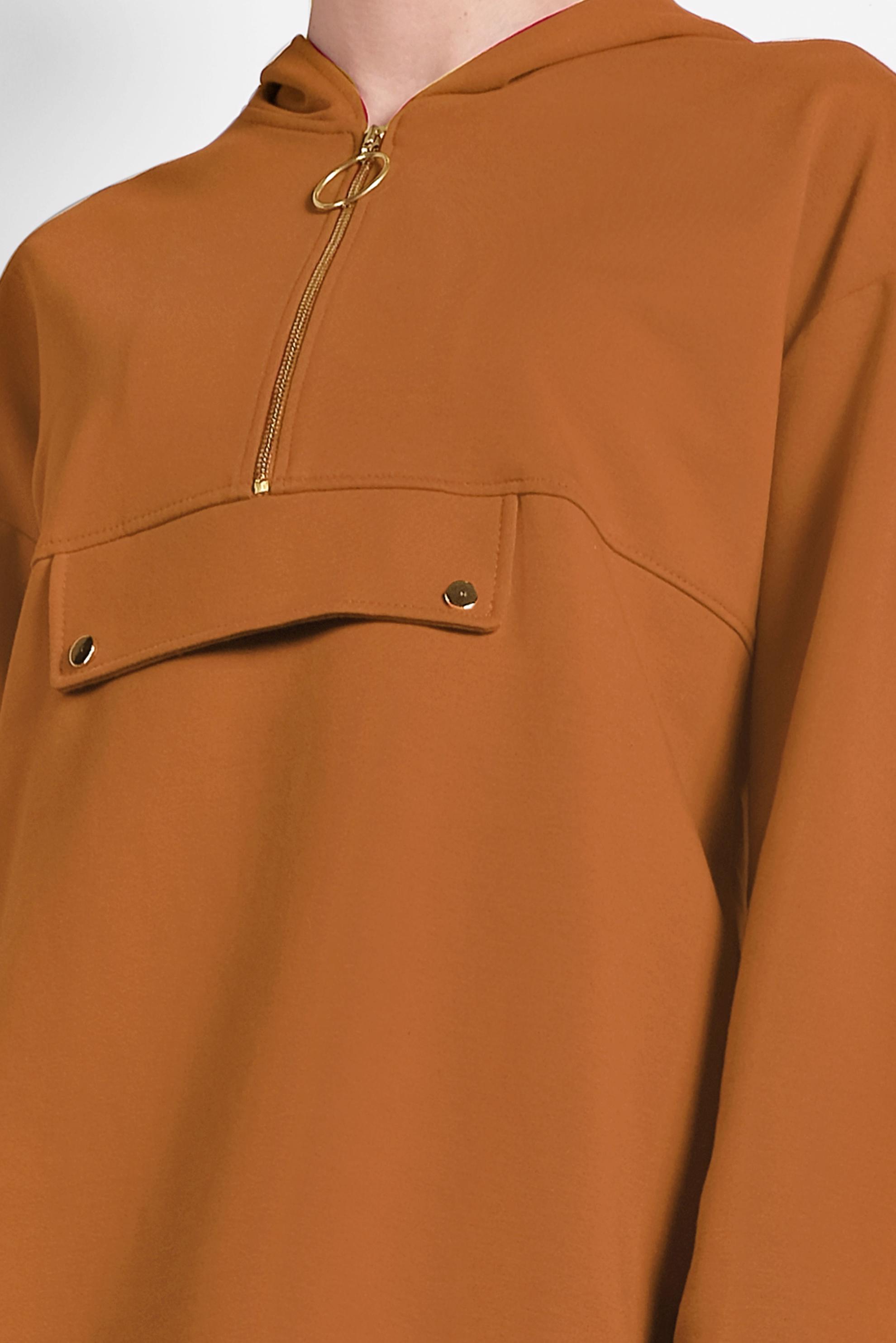 Tesettür giyim SARI KAPÜŞONLU PAMUKLU SPOR TUNİK 40251