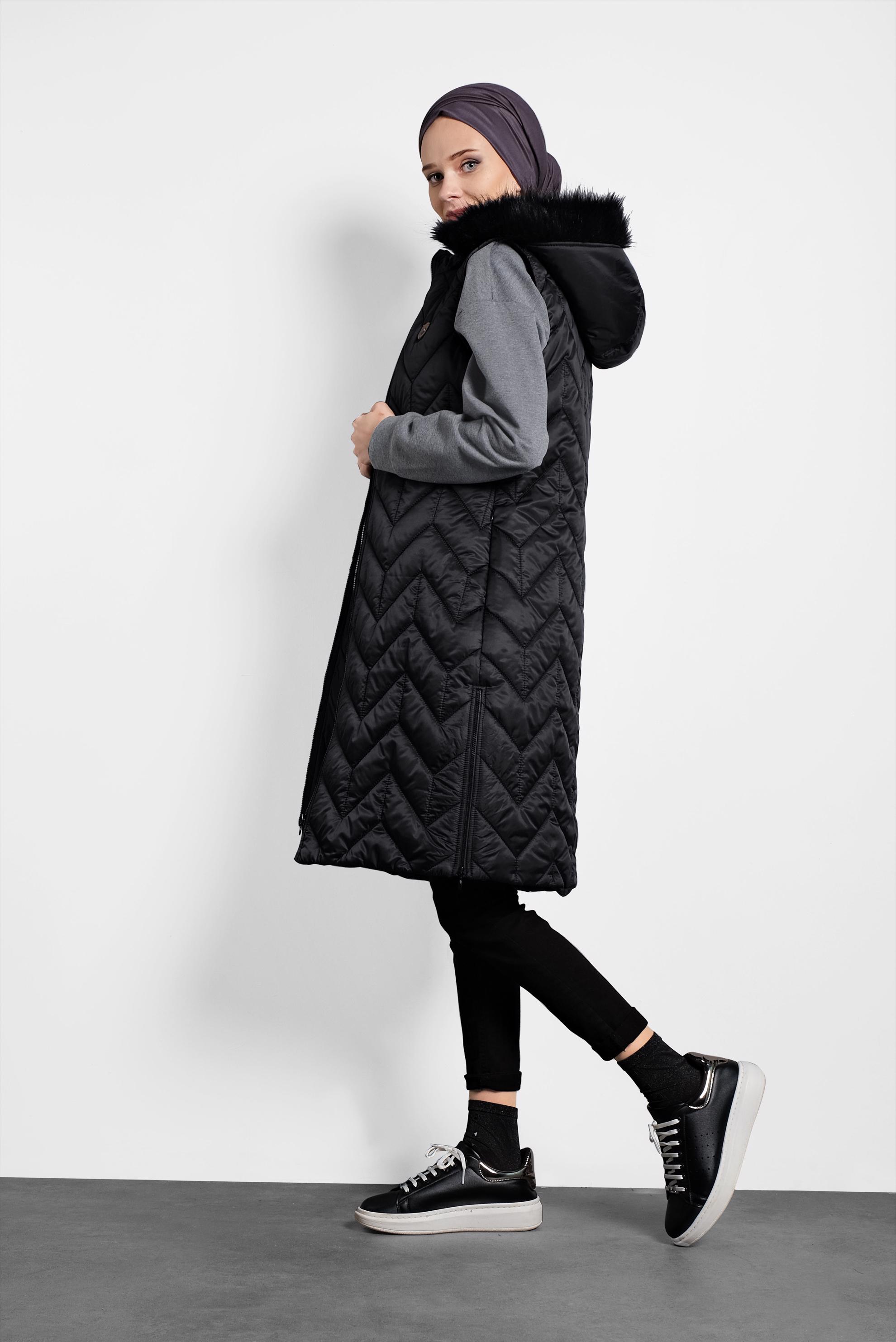 Tesettür giyim GRİ KAPÜŞONLU PAMUKLU SPOR TUNİK 40251