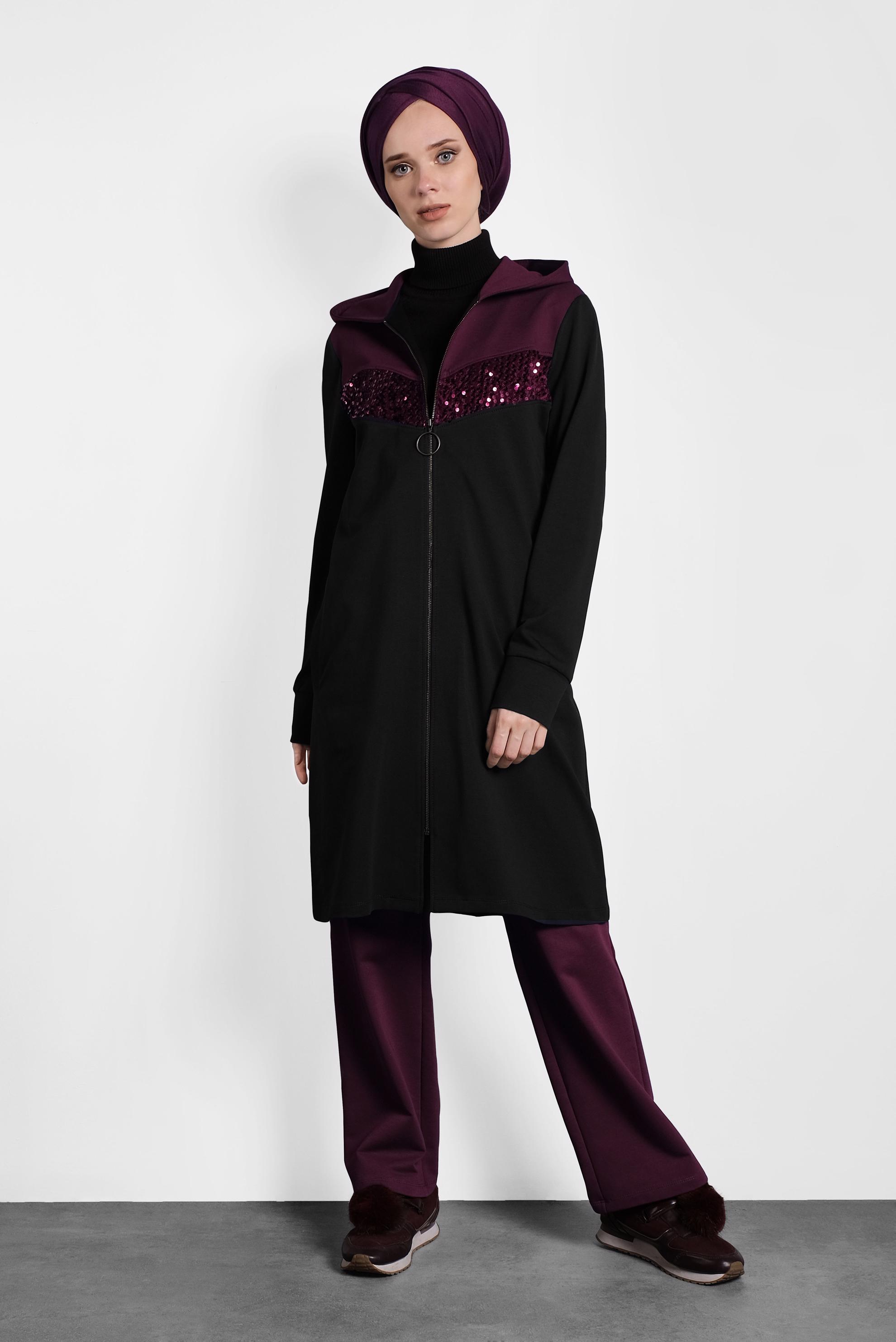 Tesettür giyim SİYAH PUL PAYET İŞLEMELİ EŞOFMAN TAKIM 40252