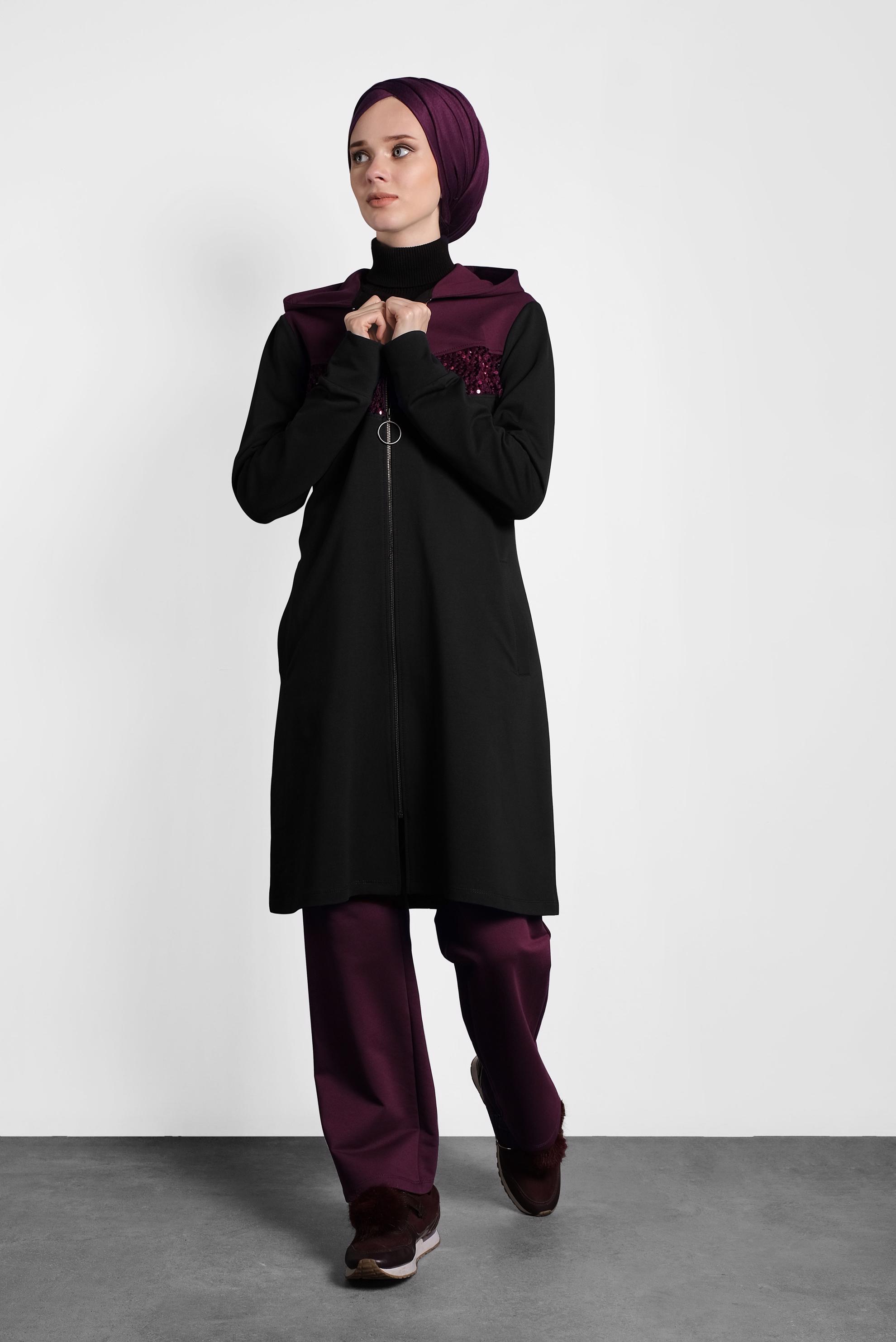 Tesettür giyim SİYAH PUL PAYET İŞLEMELİ EŞOFMAN TAKIM 40252