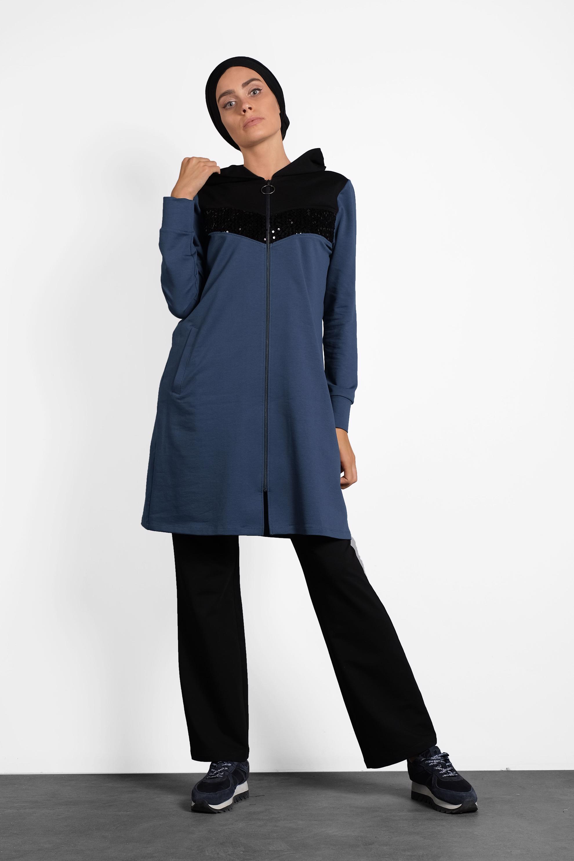 Tesettür giyim LACİVERT PUL PAYET İŞLEMELİ EŞOFMAN TAKIM 40252