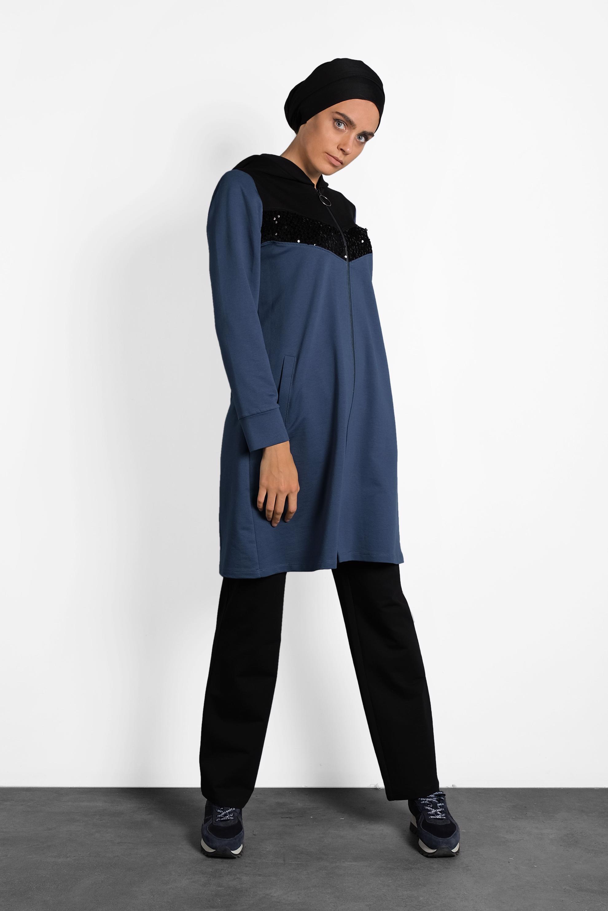 Tesettür giyim LACİVERT PUL PAYET İŞLEMELİ EŞOFMAN TAKIM 40252