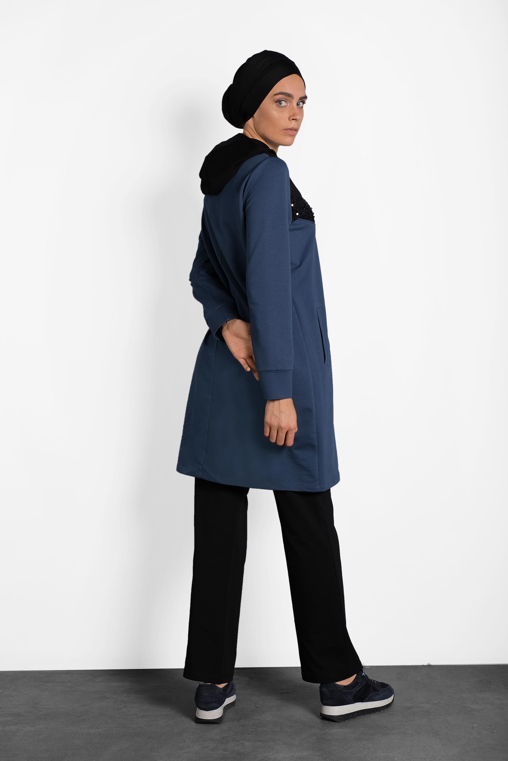 Tesettür giyim LACİVERT PUL PAYET İŞLEMELİ EŞOFMAN TAKIM 40252