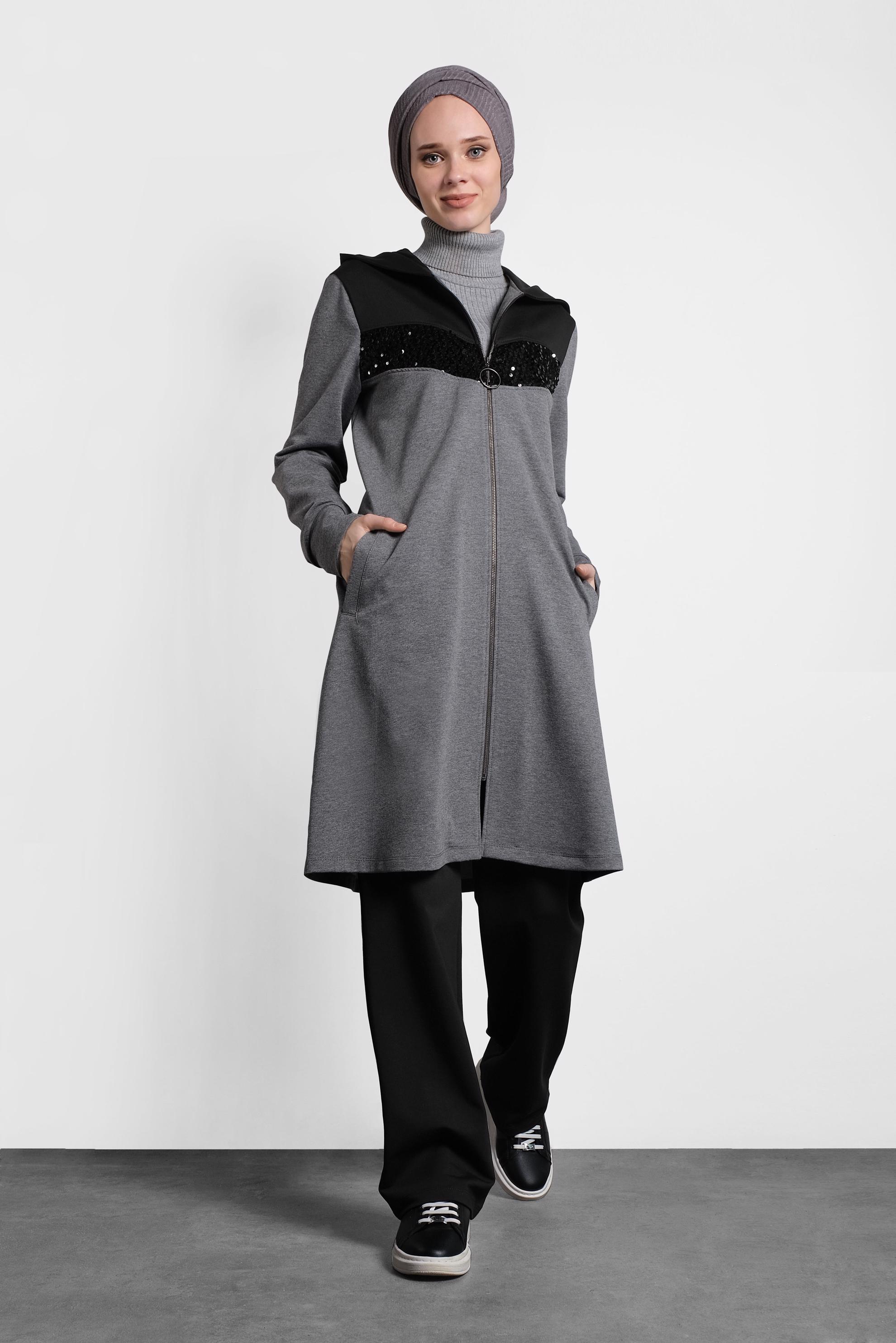 Tesettür giyim GRİ PUL PAYET İŞLEMELİ EŞOFMAN TAKIM 40252