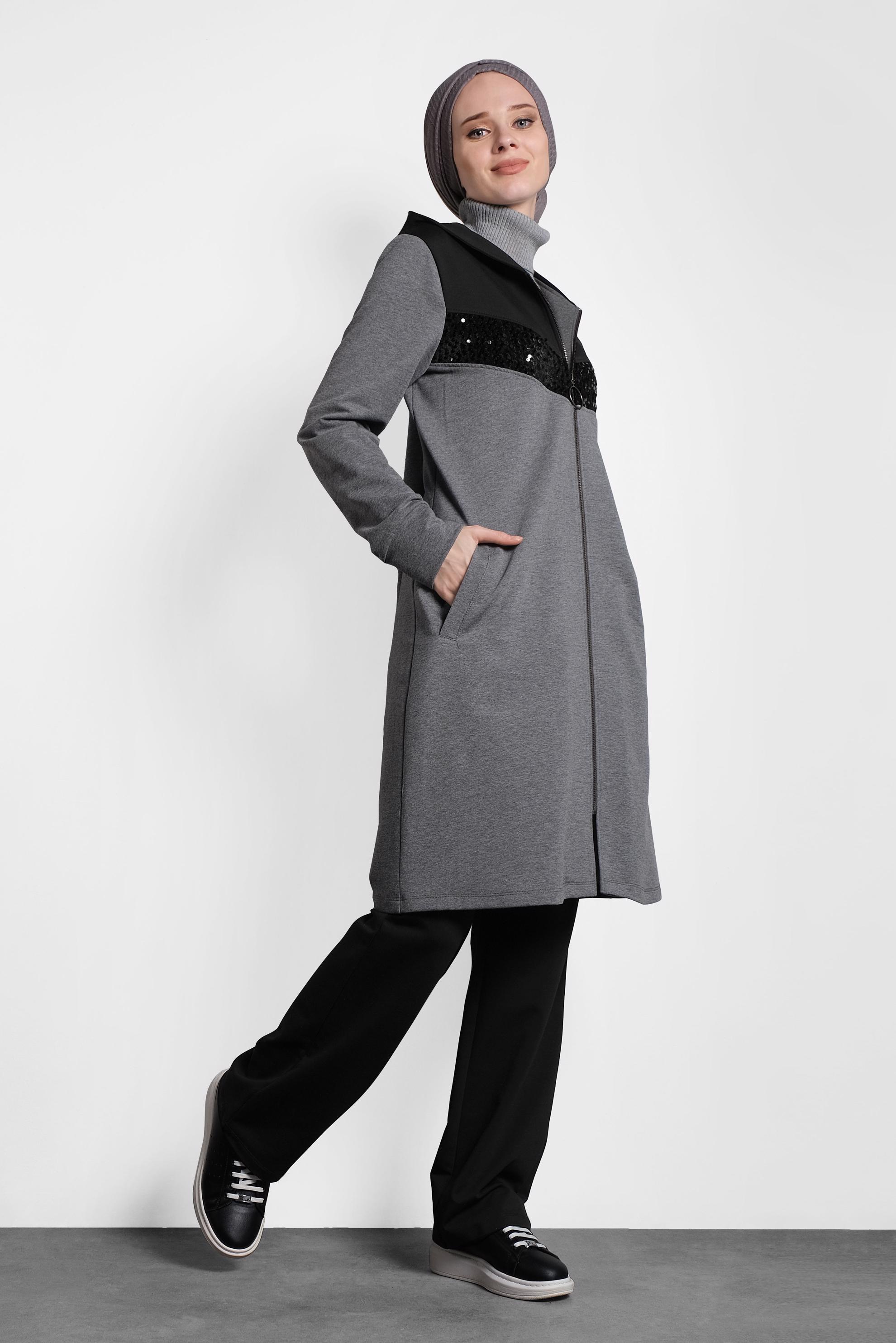 Tesettür giyim GRİ PUL PAYET İŞLEMELİ EŞOFMAN TAKIM 40252