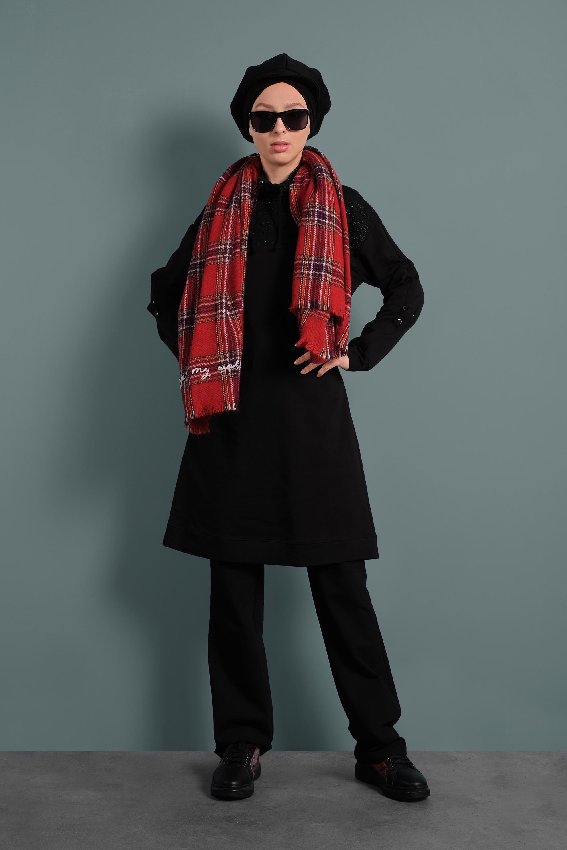 Tesettür giyim SİYAH ŞAL YAKA EŞOFMAN TAKIMI 40315 