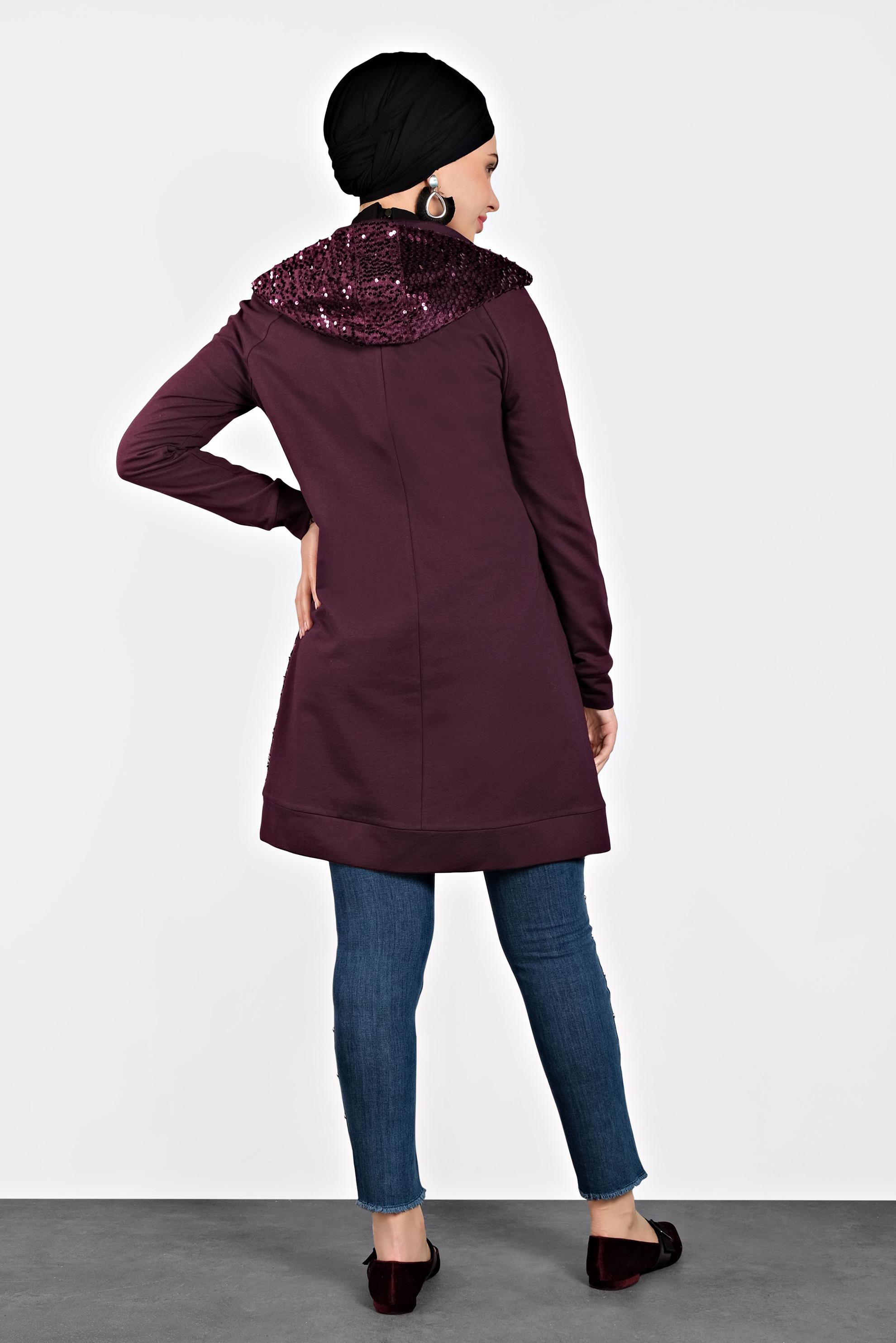 Tesettür giyim MÜRDÜM PULLU KAPÜŞONLU EŞOFMAN TUNİK 40347