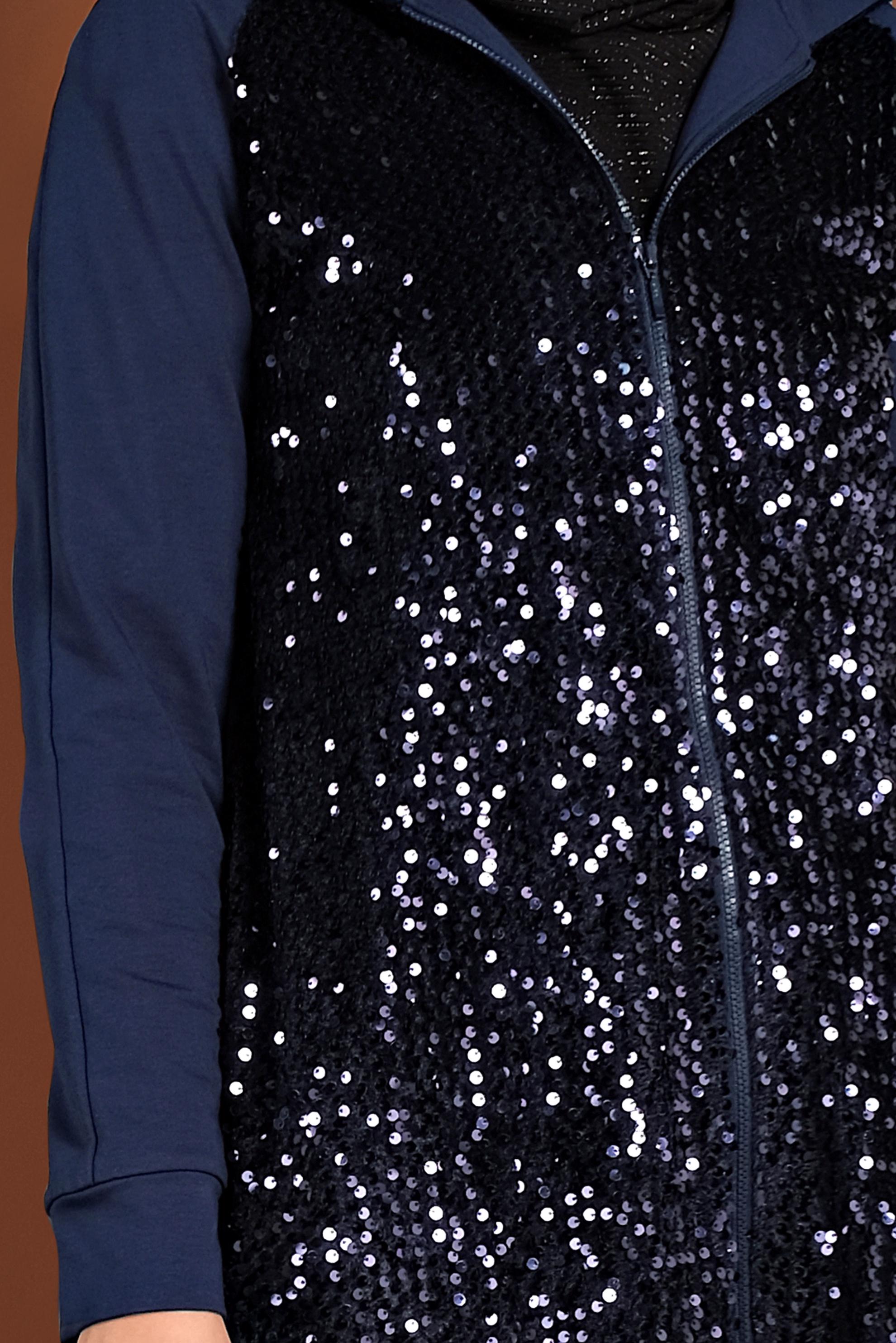 Tesettür giyim LACİVERT PULLU KAPÜŞONLU EŞOFMAN TUNİK 40347