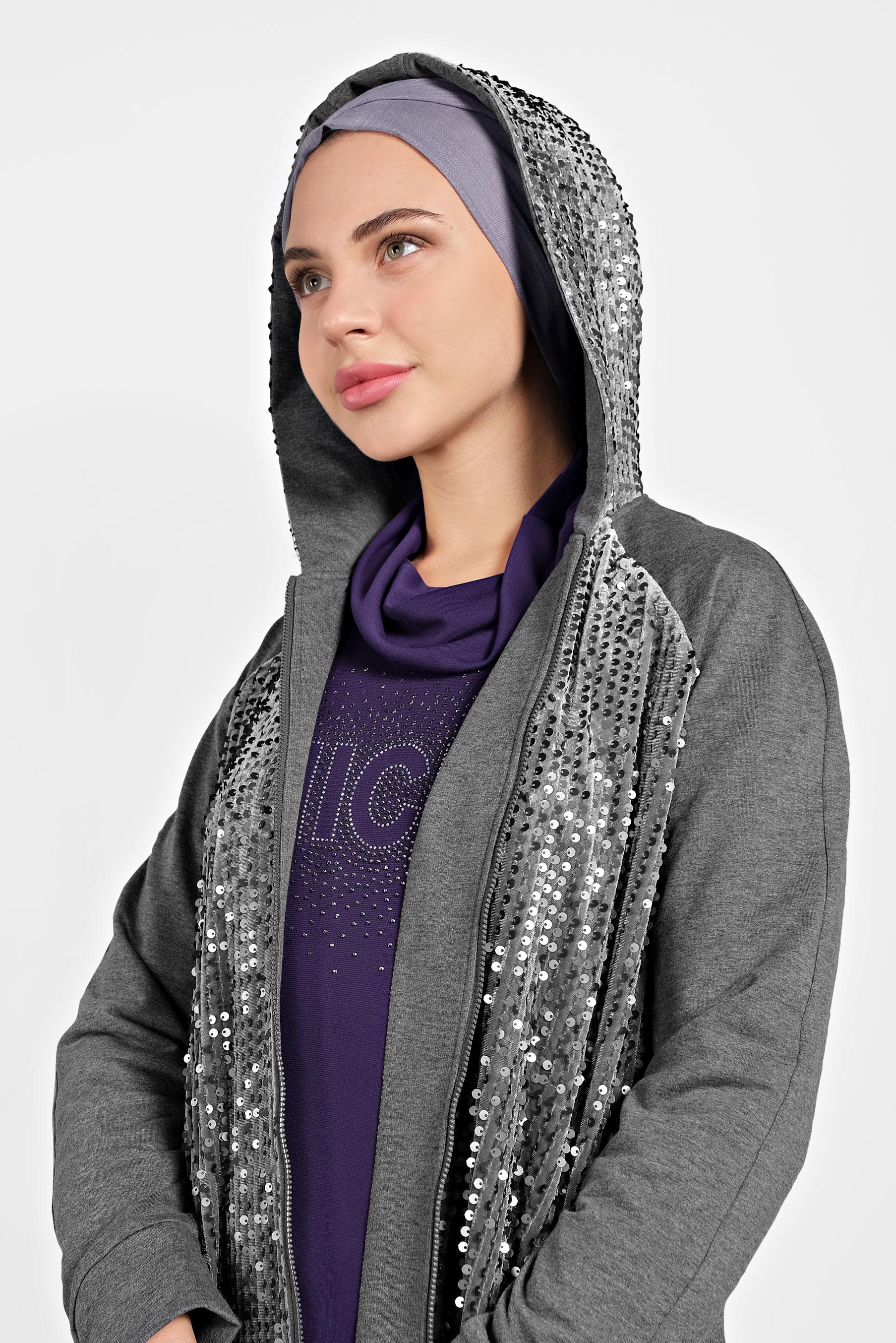 Tesettür giyim GRİ PULLU KAPÜŞONLU EŞOFMAN TUNİK 40347