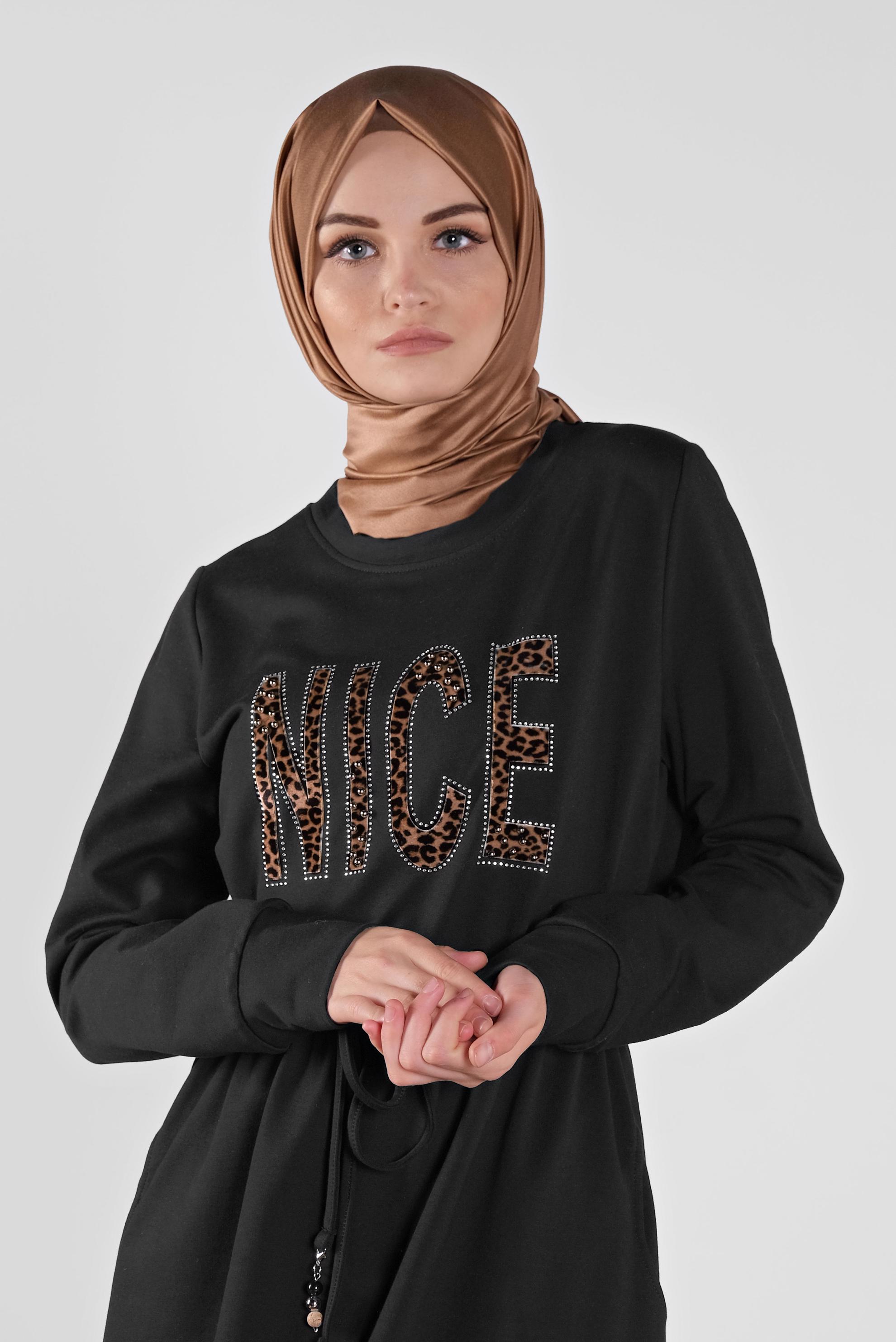 Vêtements hijab NOIR ROBE SPORT À IMPRIMÉE 41101