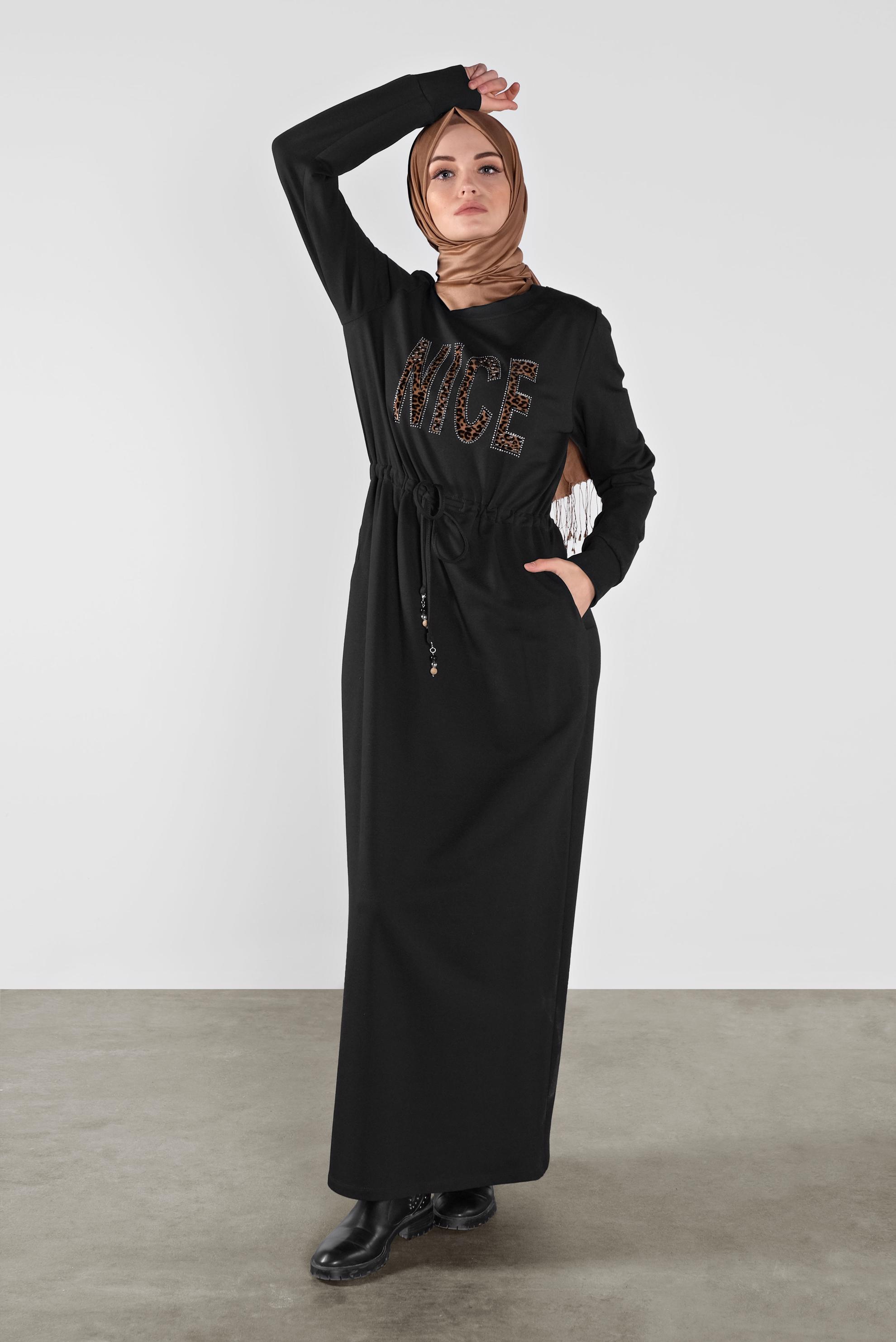 Vêtements hijab NOIR ROBE SPORT À IMPRIMÉE 41101