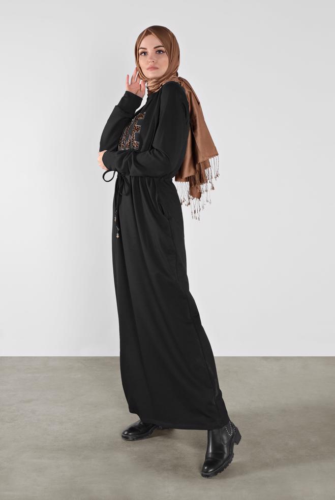 Vêtements hijab NOIR ROBE SPORT À IMPRIMÉE 41101 - ALVİNA