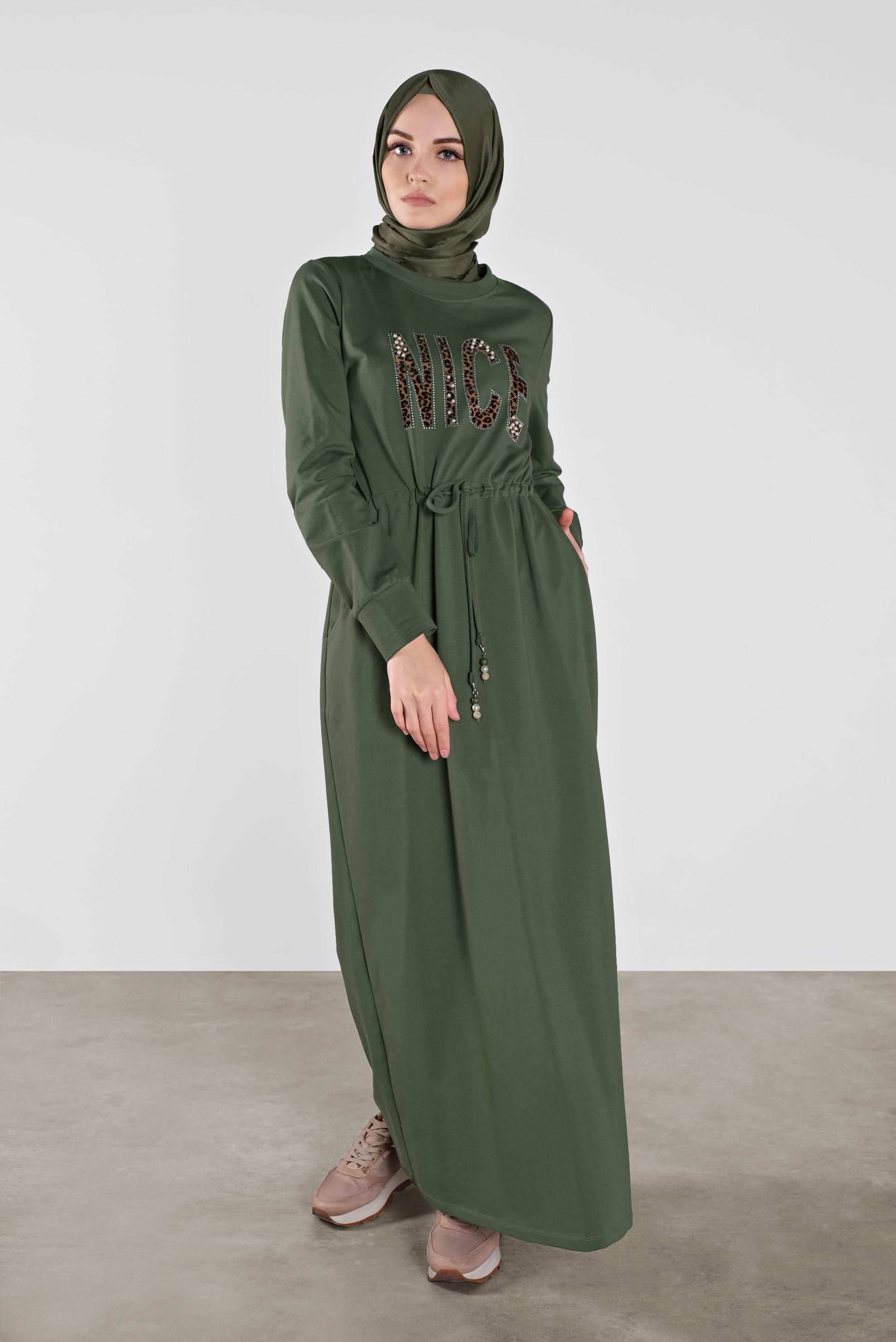 Hijab clothing KHAKI PRINTED SPORT DRESS 41101