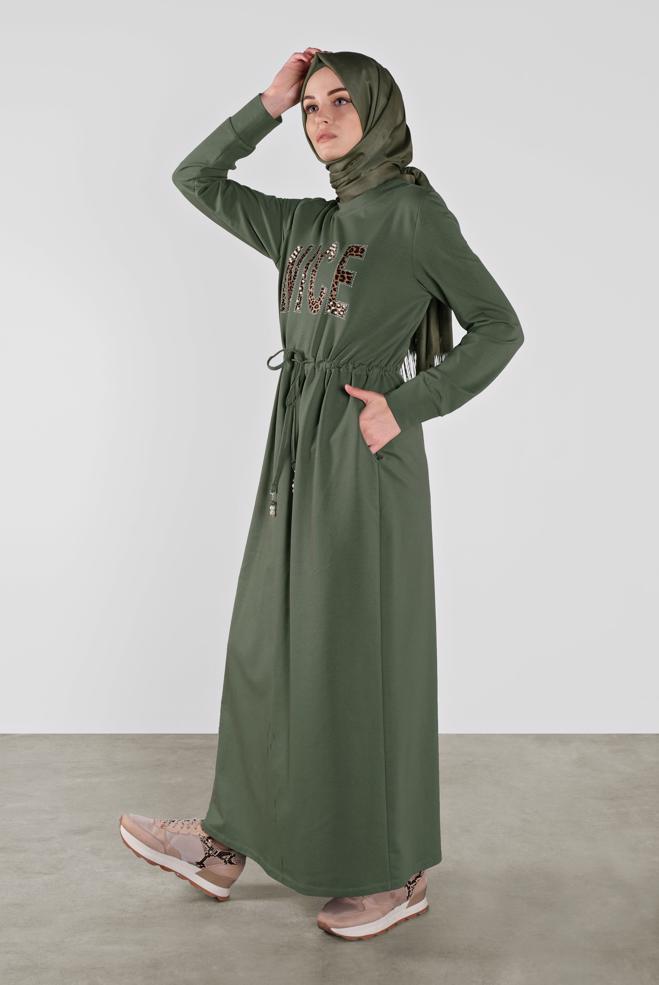 Vêtements hijab KAKI ROBE SPORT À IMPRIMÉE 41101 - ALVİNA