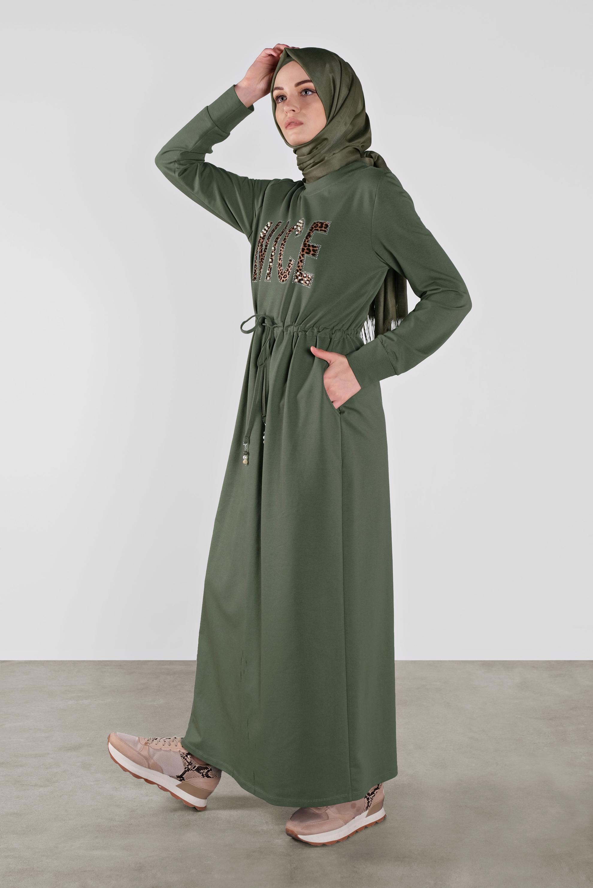 Hijab clothing KHAKI PRINTED SPORT DRESS 41101