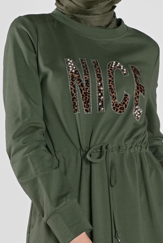 Vêtements hijab KAKI ROBE SPORT À IMPRIMÉE 41101 - ALVİNA