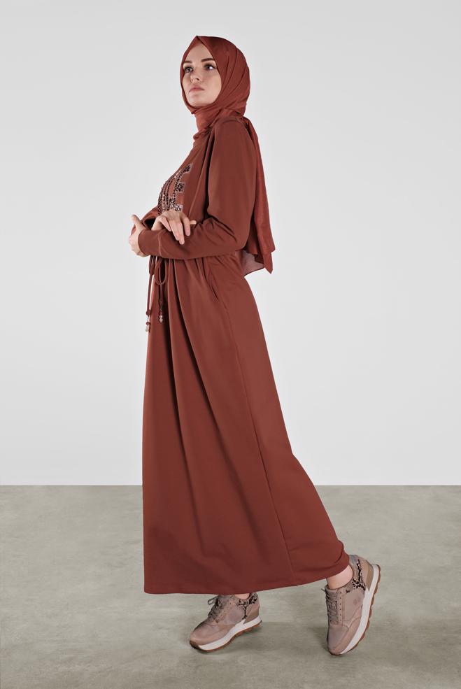 Vêtements hijab ORANGE ROBE SPORT À IMPRIMÉE 41101 - ALVİNA