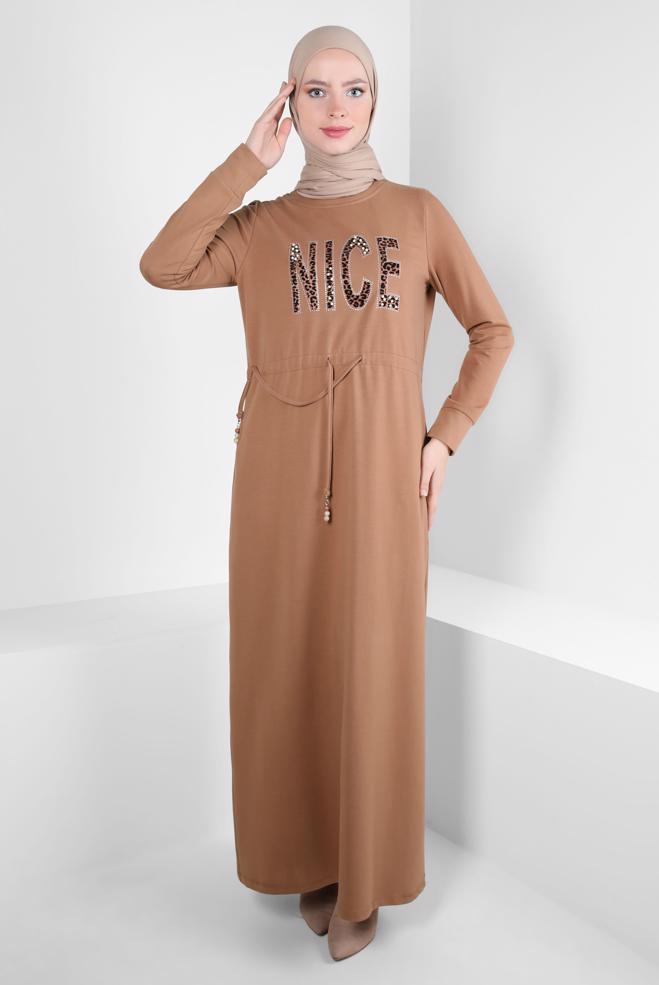 Vêtements hijab BRUN ROBE SPORT À IMPRIMÉE 41101 - ALVİNA