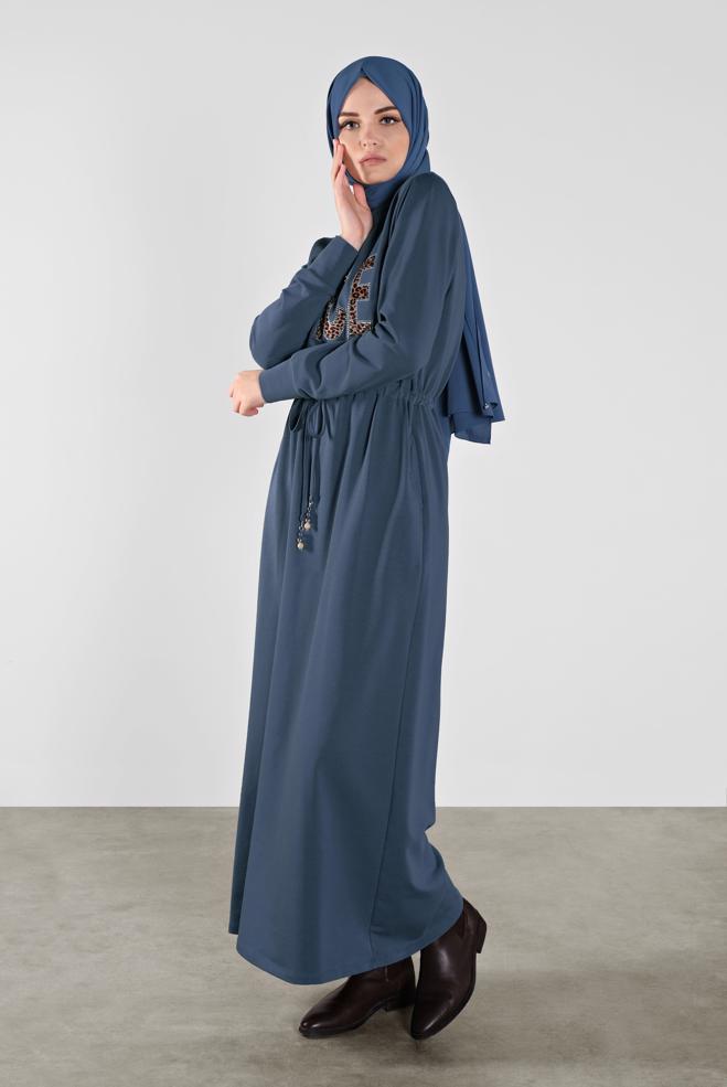 Vêtements hijab BLEU MARINE ROBE SPORT À IMPRIMÉE 41101 - ALVİNA