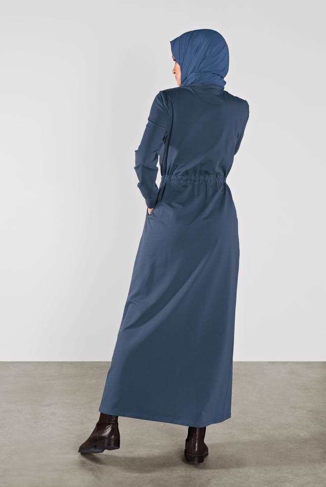 Vêtements hijab BLEU MARINE ROBE SPORT À IMPRIMÉE 41101 - ALVİNA