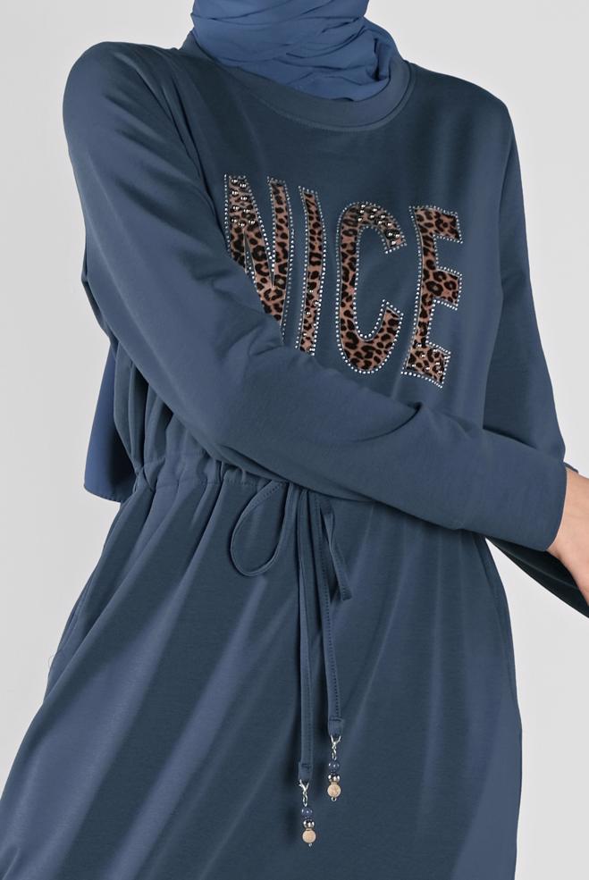 Vêtements hijab BLEU MARINE ROBE SPORT À IMPRIMÉE 41101 - ALVİNA