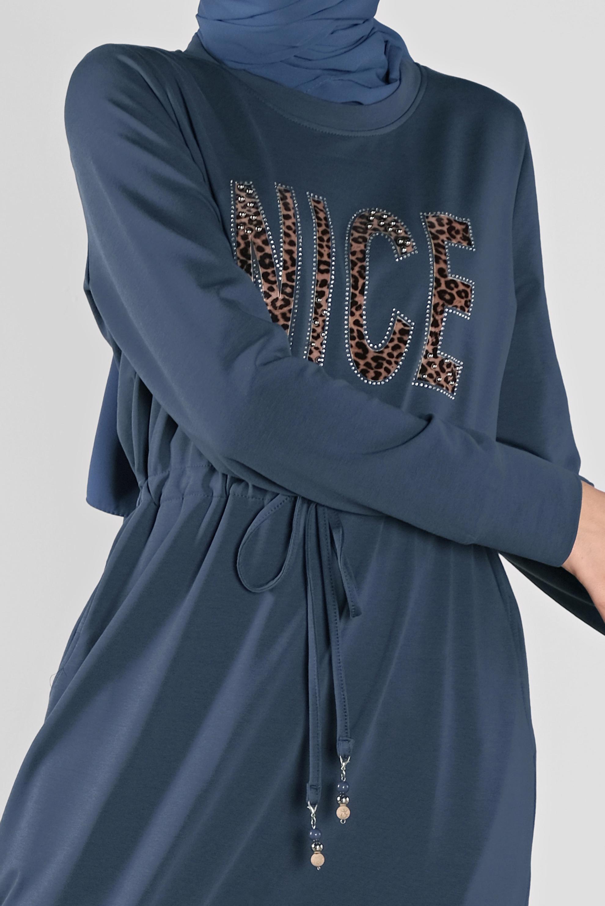 Vêtements hijab BLEU MARINE ROBE SPORT À IMPRIMÉE 41101