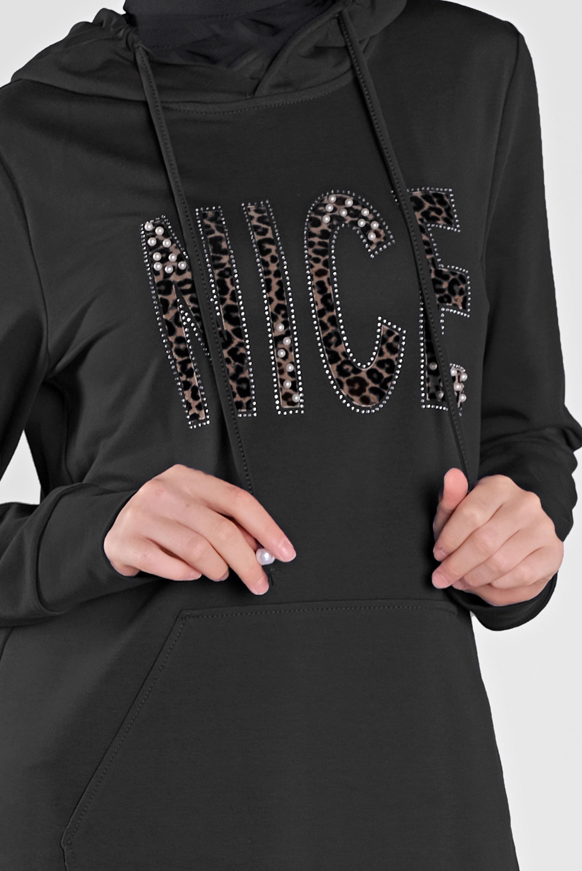 Tesettür giyim SİYAH KAPÜŞONLU EŞOFMAN TUNİK 41102 