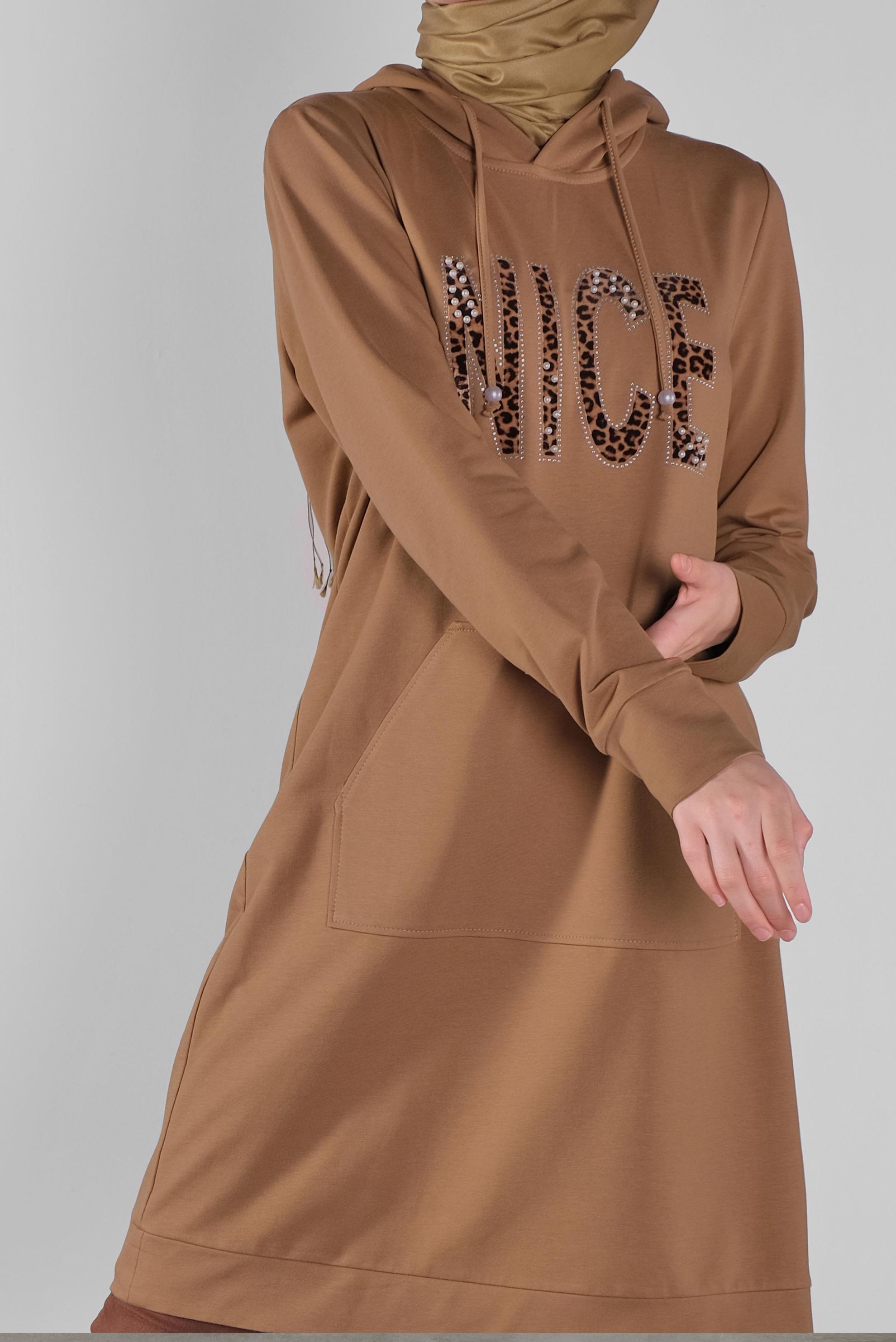 Tesettür giyim SARI KAPÜŞONLU EŞOFMAN TUNİK 41102 