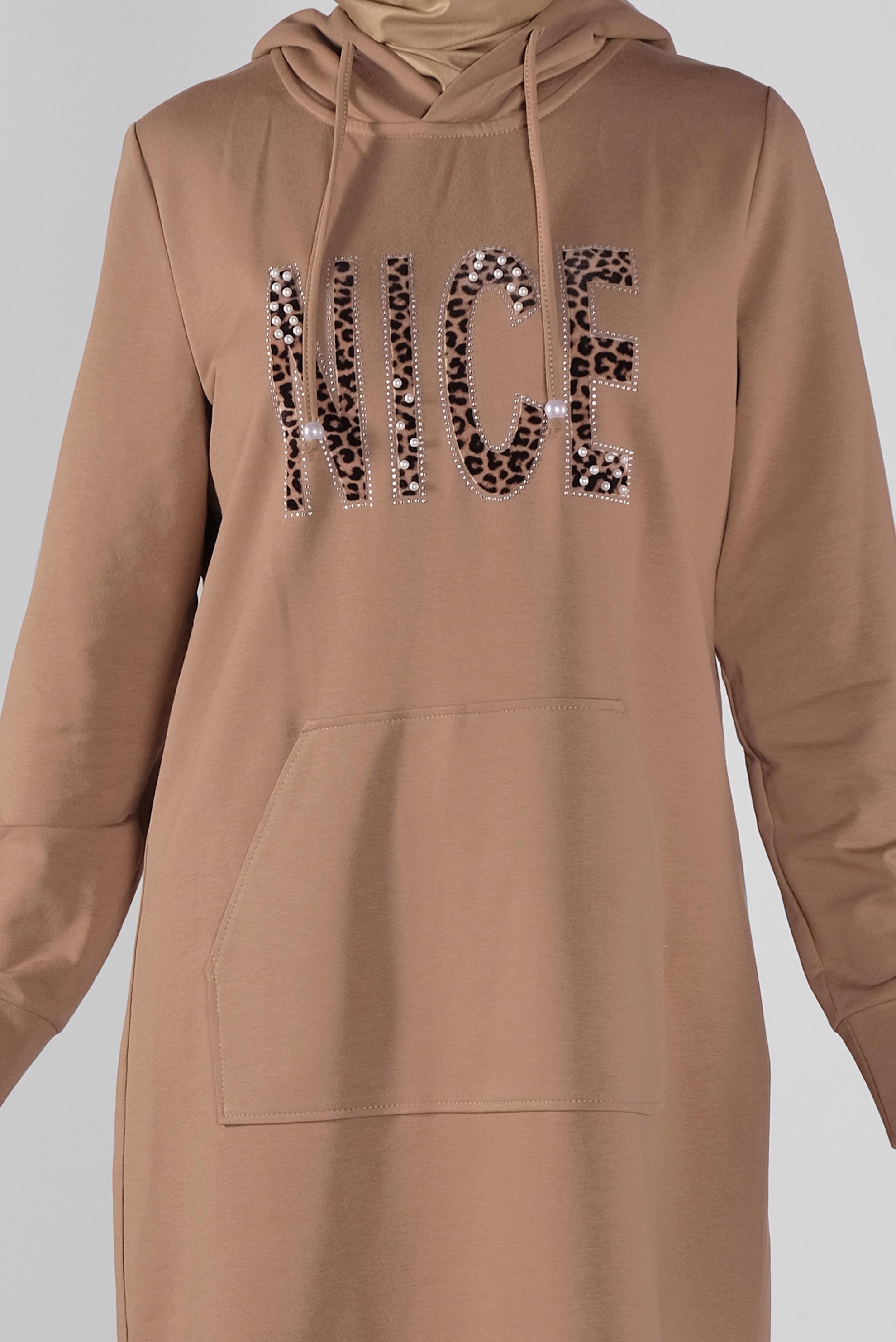 Tesettür giyim KAHVE KAPÜŞONLU EŞOFMAN TUNİK 41102 