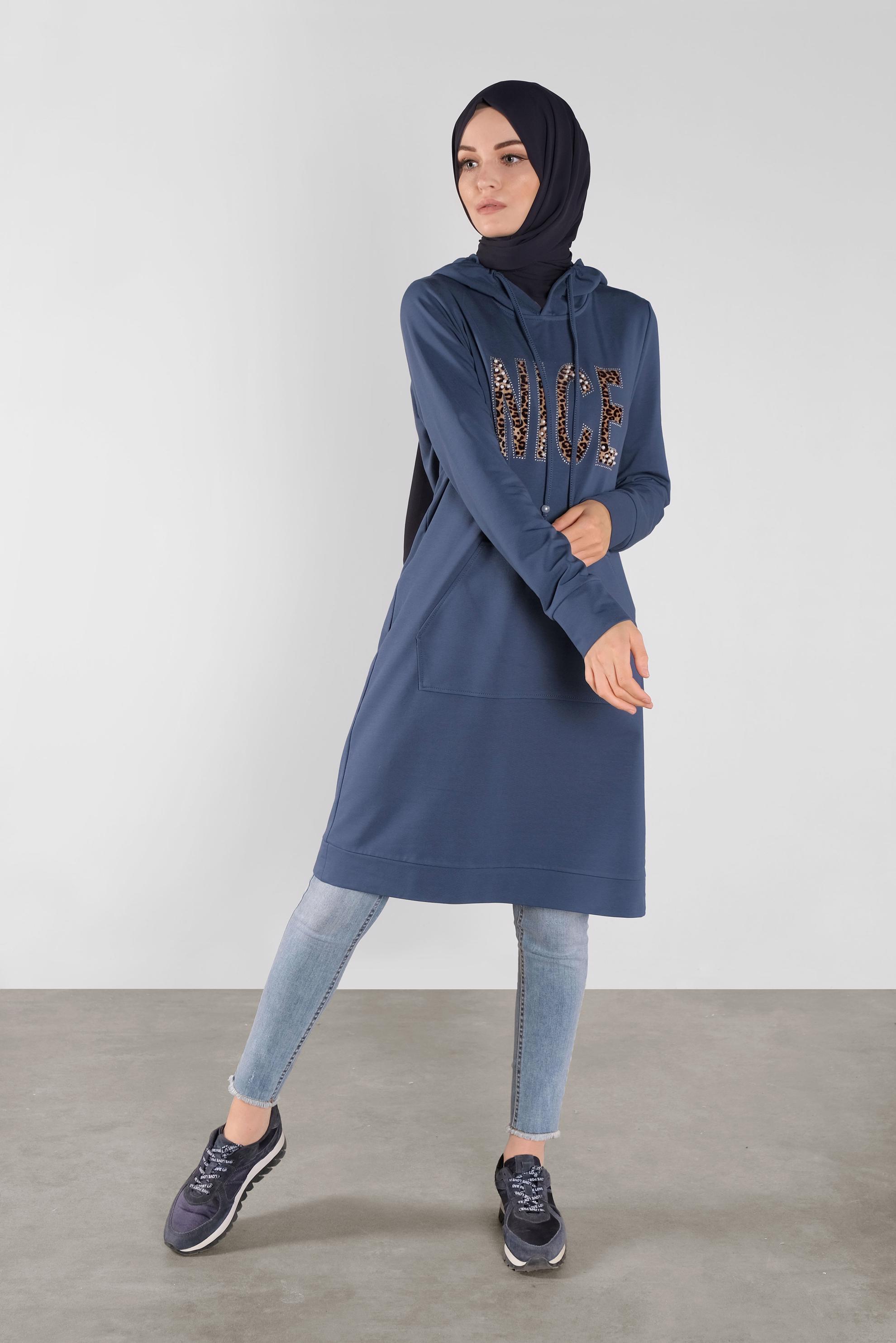 Tesettür giyim LACİVERT KAPÜŞONLU EŞOFMAN TUNİK 41102 
