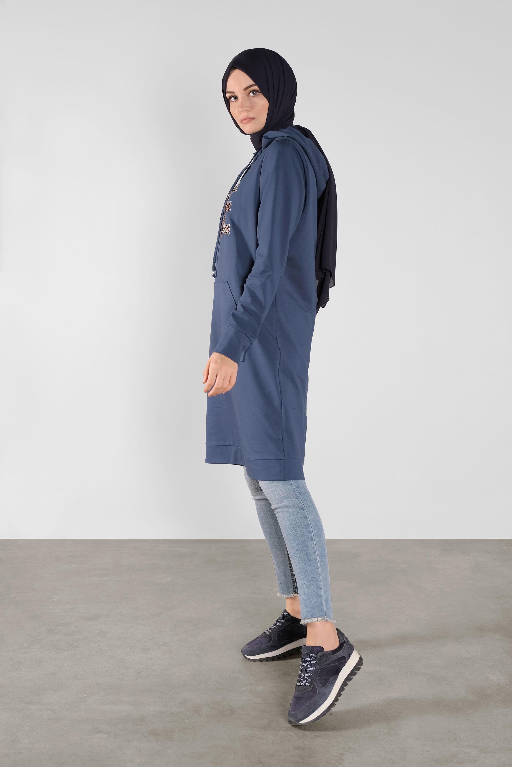 Tesettür giyim LACİVERT KAPÜŞONLU EŞOFMAN TUNİK 41102 