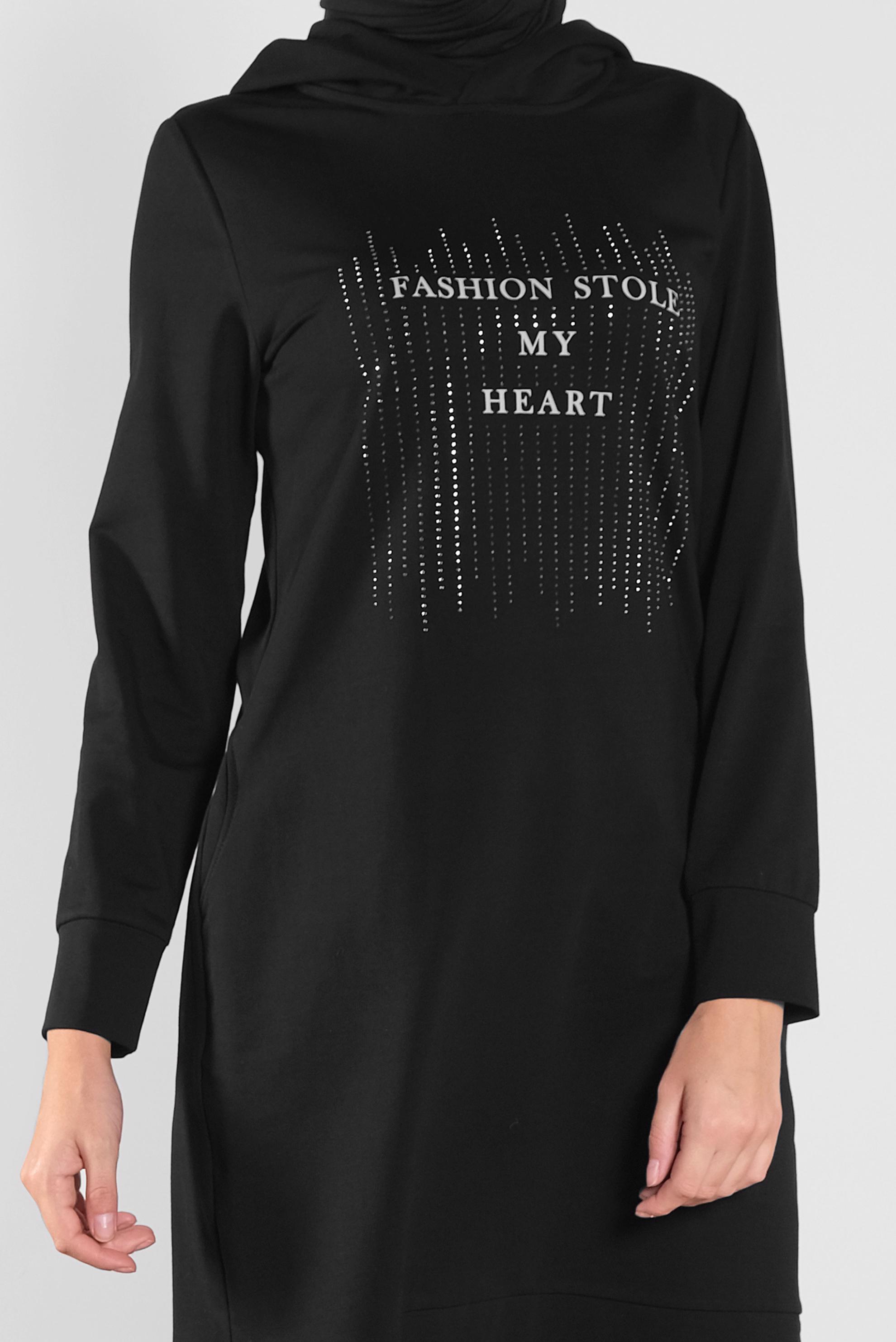 Tesettür giyim SİYAH KAPÜŞONLU EŞOFMAN TUNİK 41103