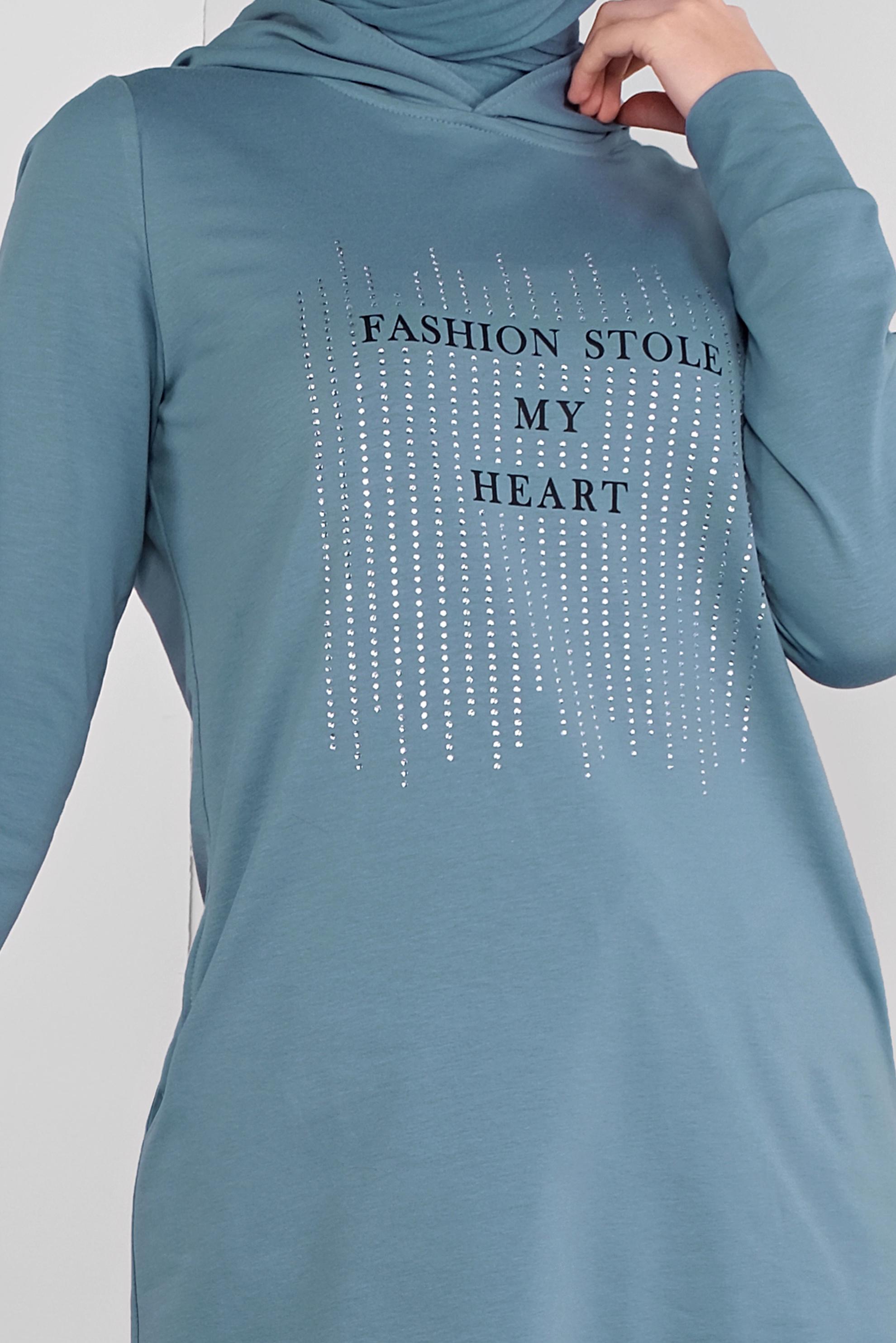 Tesettür giyim MAVİ KAPÜŞONLU EŞOFMAN TUNİK 41103