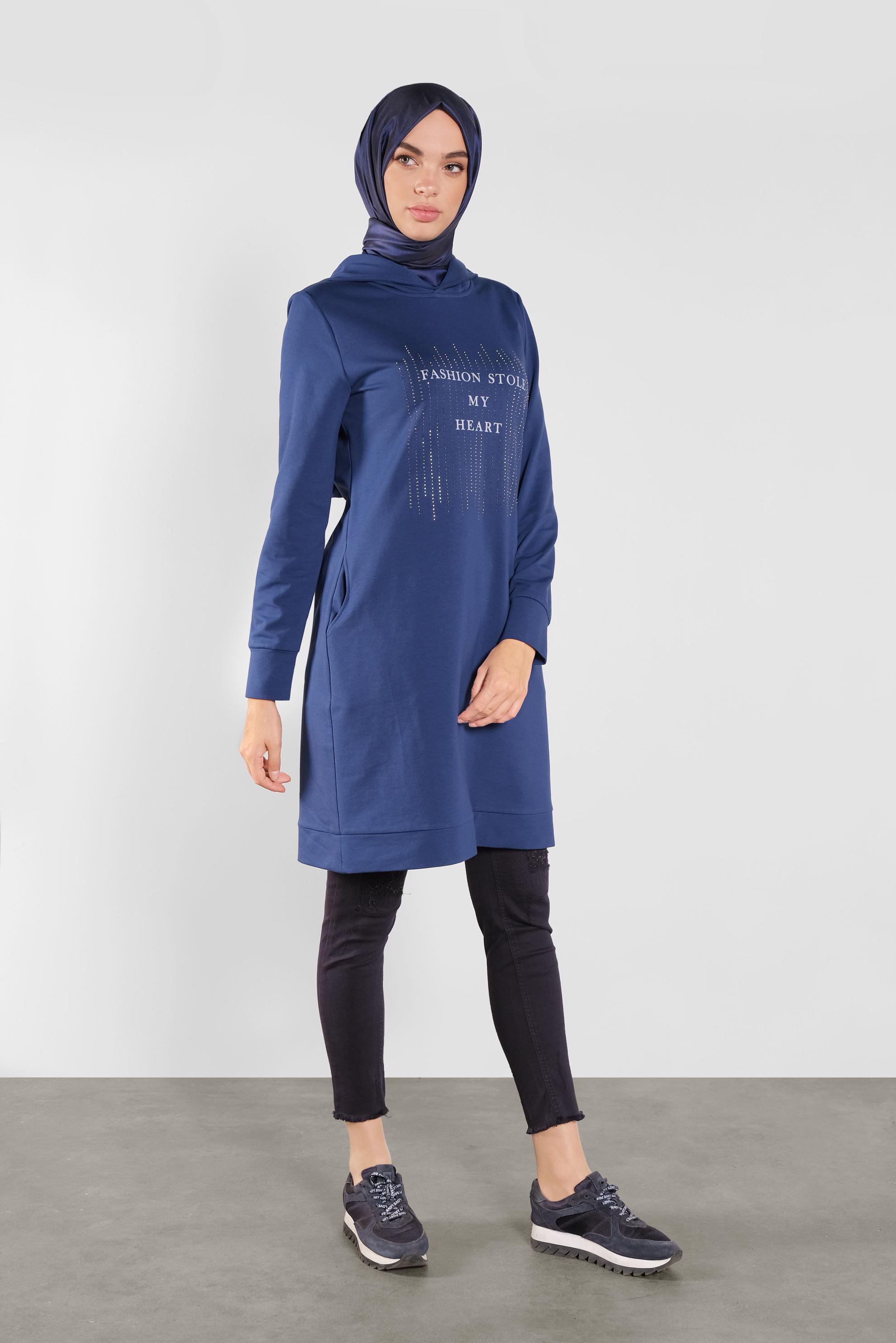 Tesettür giyim LACİVERT KAPÜŞONLU EŞOFMAN TUNİK 41103