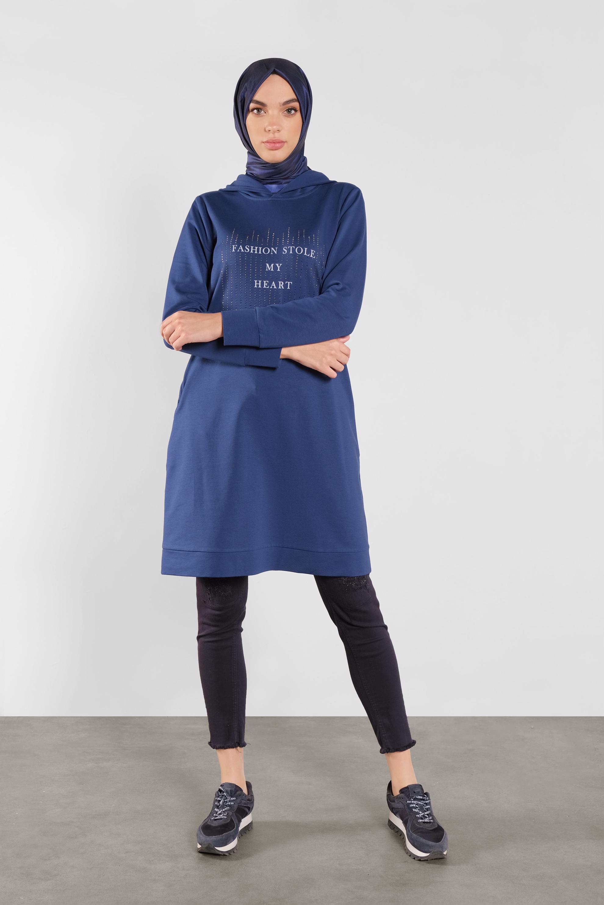 Tesettür giyim LACİVERT KAPÜŞONLU EŞOFMAN TUNİK 41103