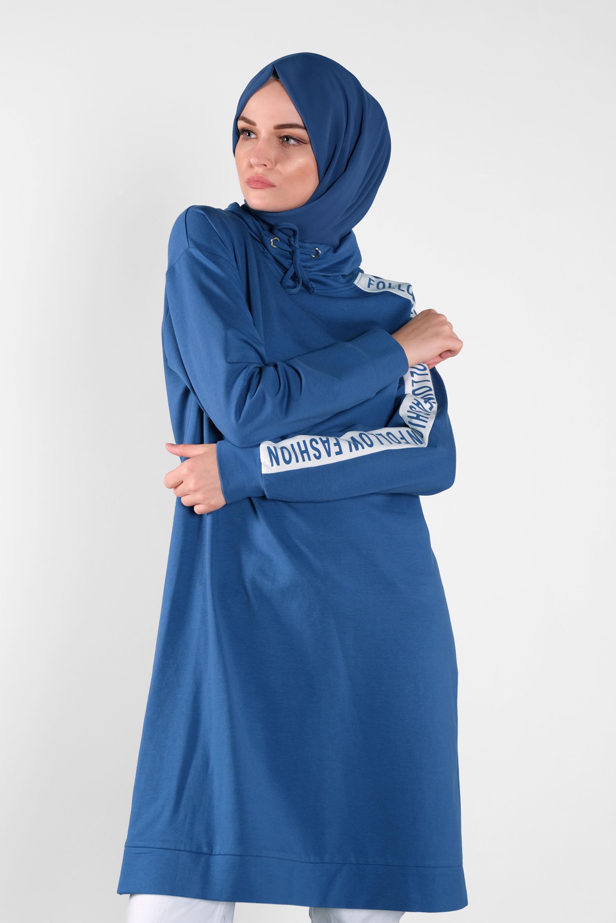 Tesettür giyim LACİVERT BOĞAZLI BAĞCIKLI EŞOFMAN TUNİK 41104 