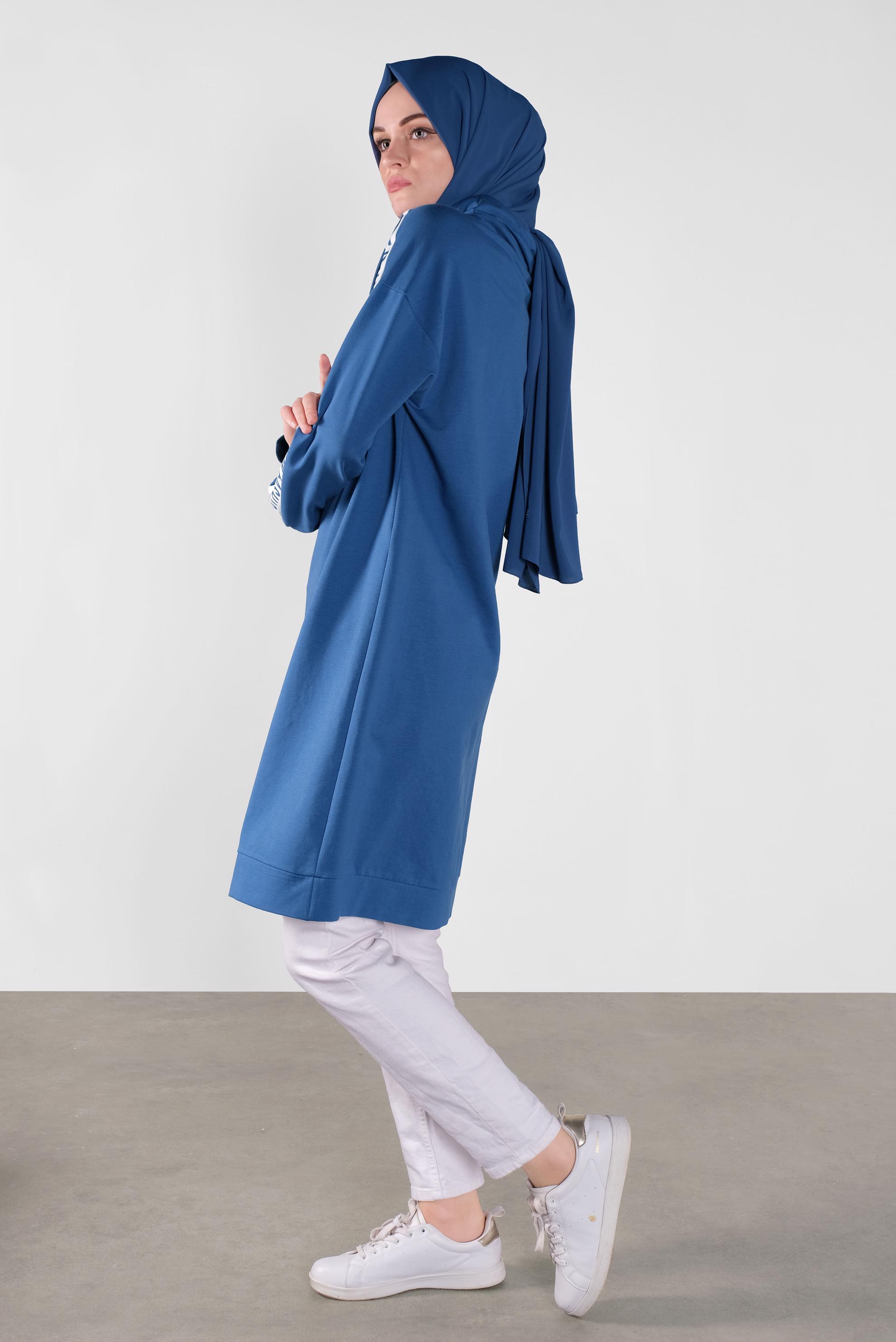 Tesettür giyim LACİVERT BOĞAZLI BAĞCIKLI EŞOFMAN TUNİK 41104 