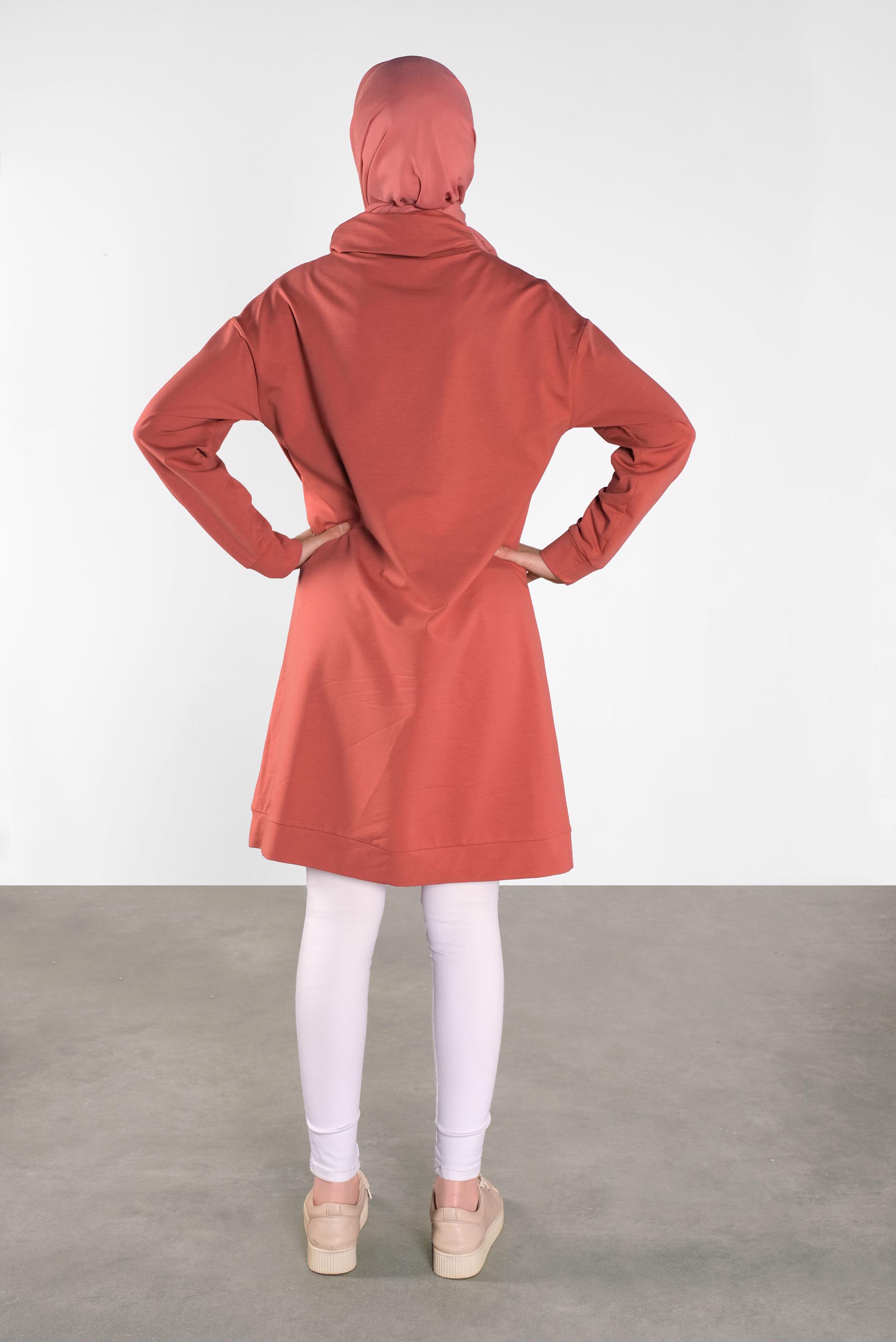 Tesettür giyim TURUNCU BOĞAZLI BAĞCIKLI EŞOFMAN TUNİK 41104 