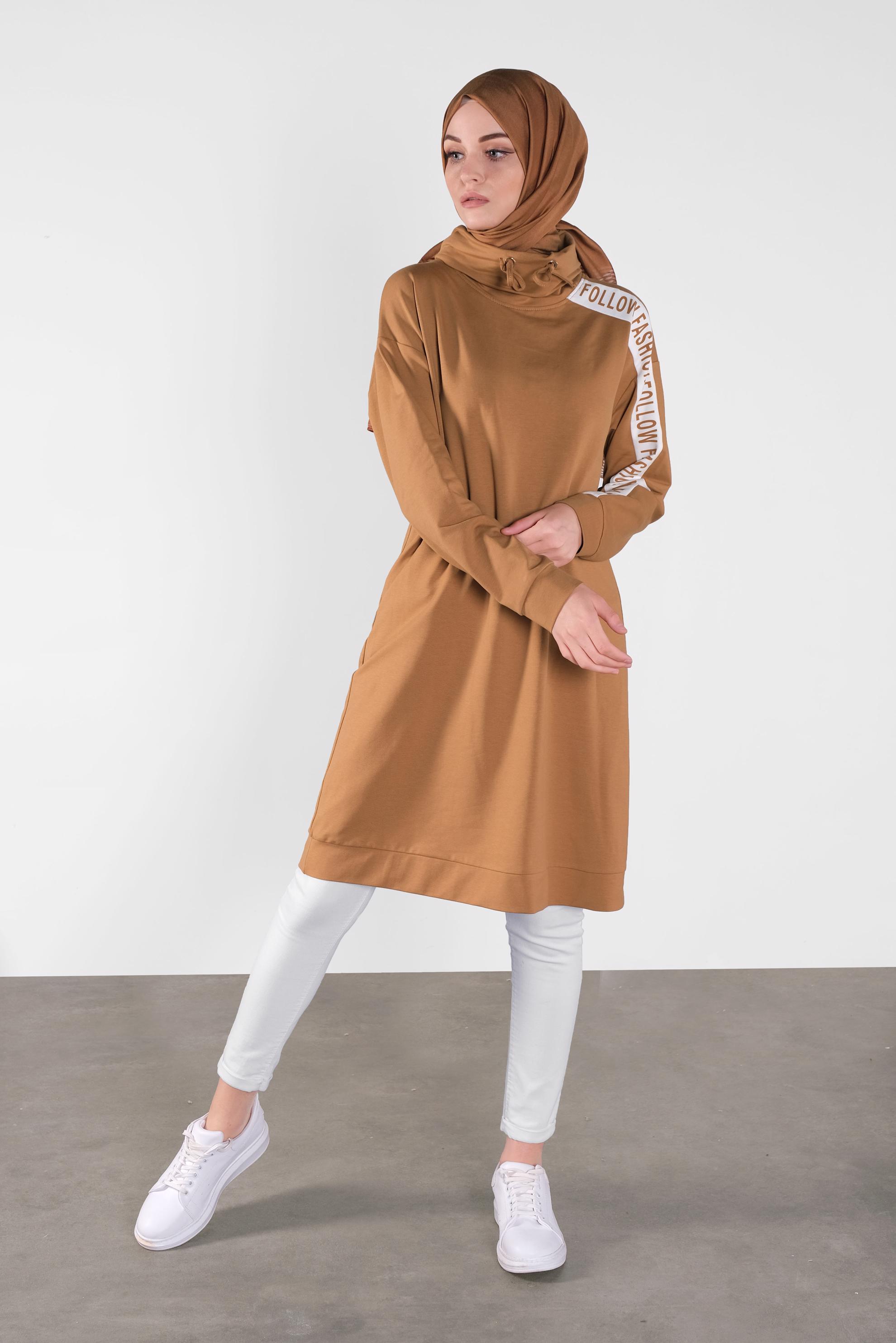 Tesettür giyim SARI BOĞAZLI BAĞCIKLI EŞOFMAN TUNİK 41104 