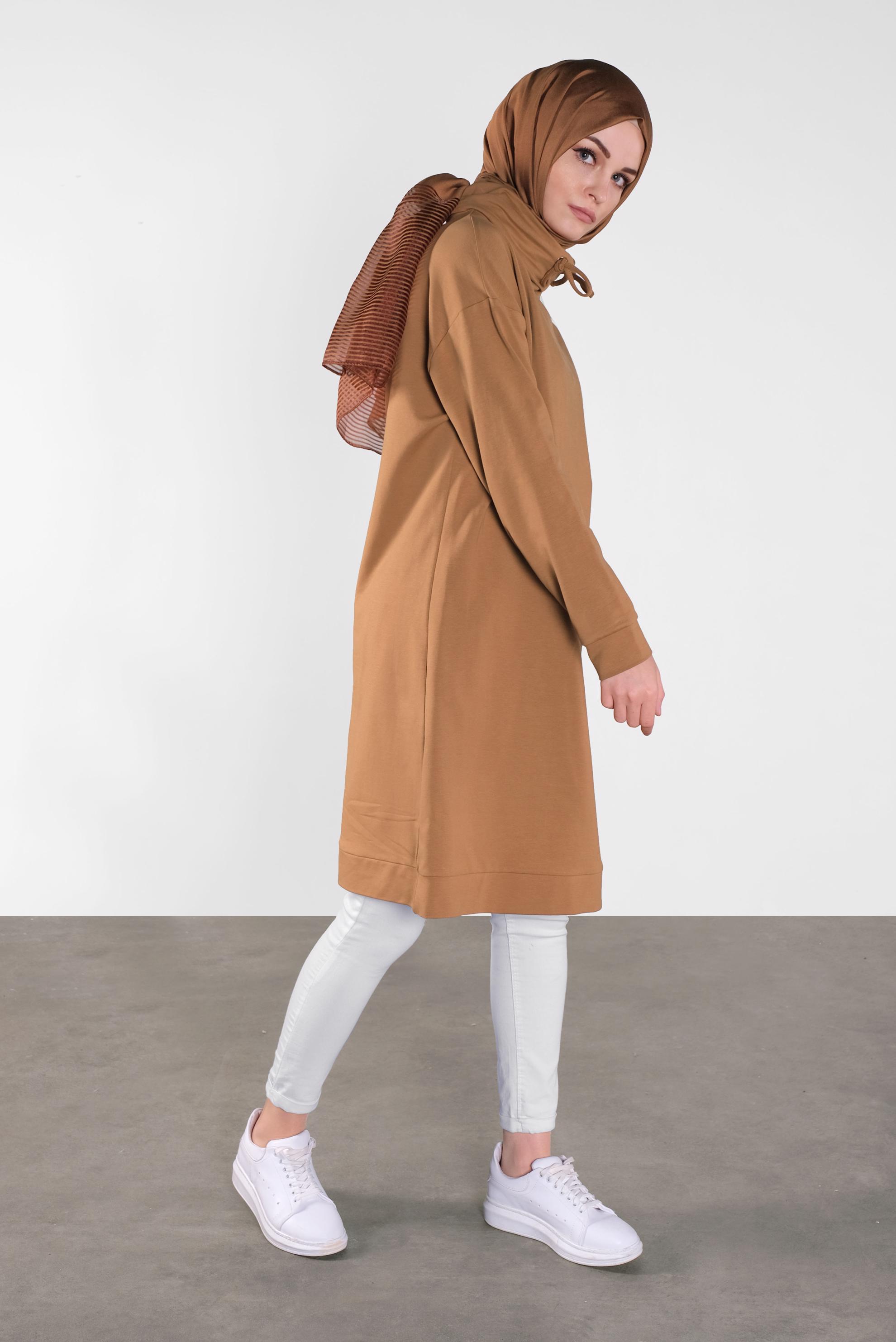 Tesettür giyim SARI BOĞAZLI BAĞCIKLI EŞOFMAN TUNİK 41104 