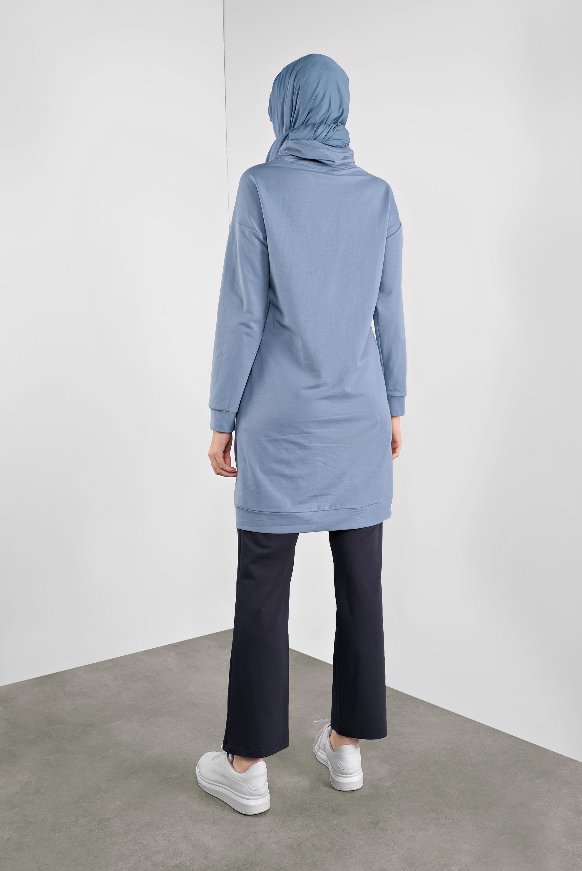 Tesettür giyim MAVİ BOĞAZLI BAĞCIKLI EŞOFMAN TUNİK 41104 