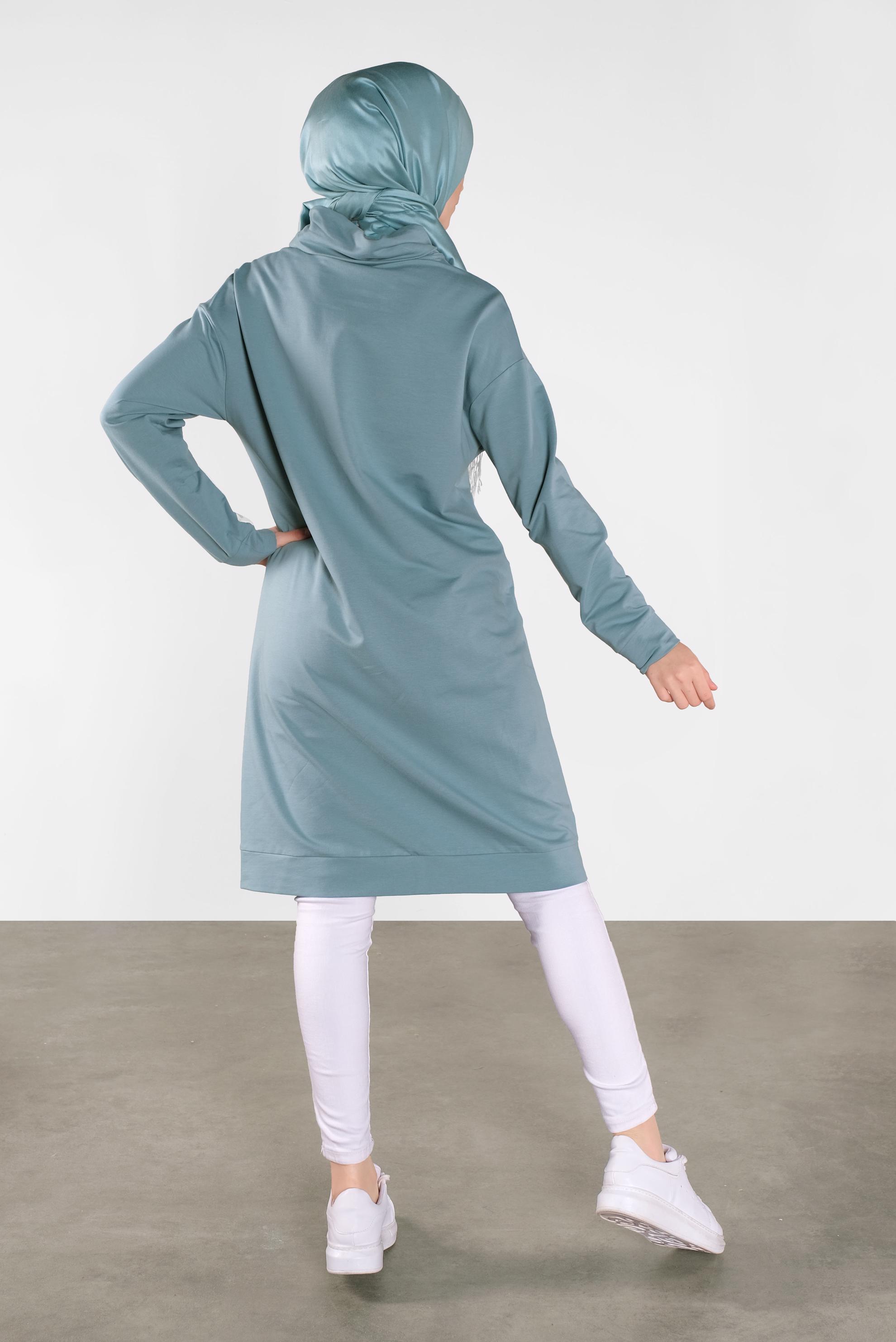 Tesettür giyim YEŞİL BOĞAZLI BAĞCIKLI EŞOFMAN TUNİK 41104 