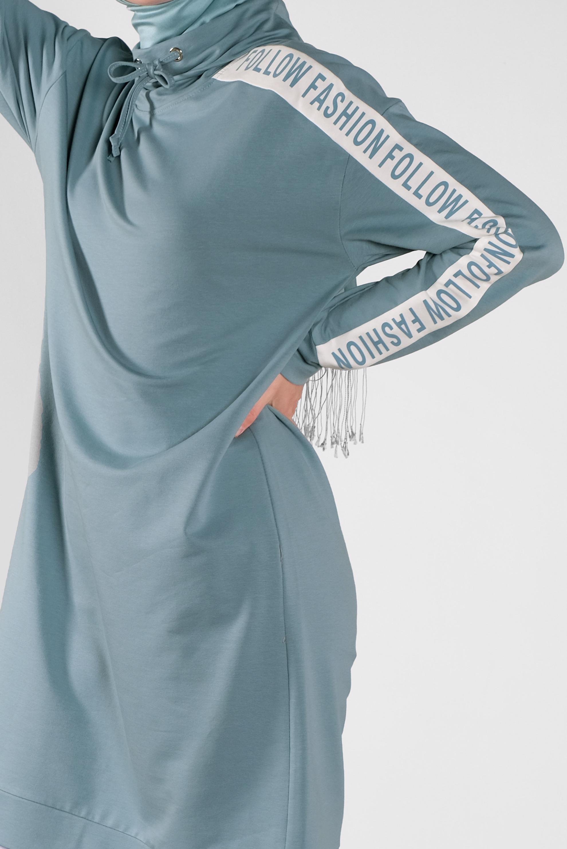 Tesettür giyim YEŞİL BOĞAZLI BAĞCIKLI EŞOFMAN TUNİK 41104 