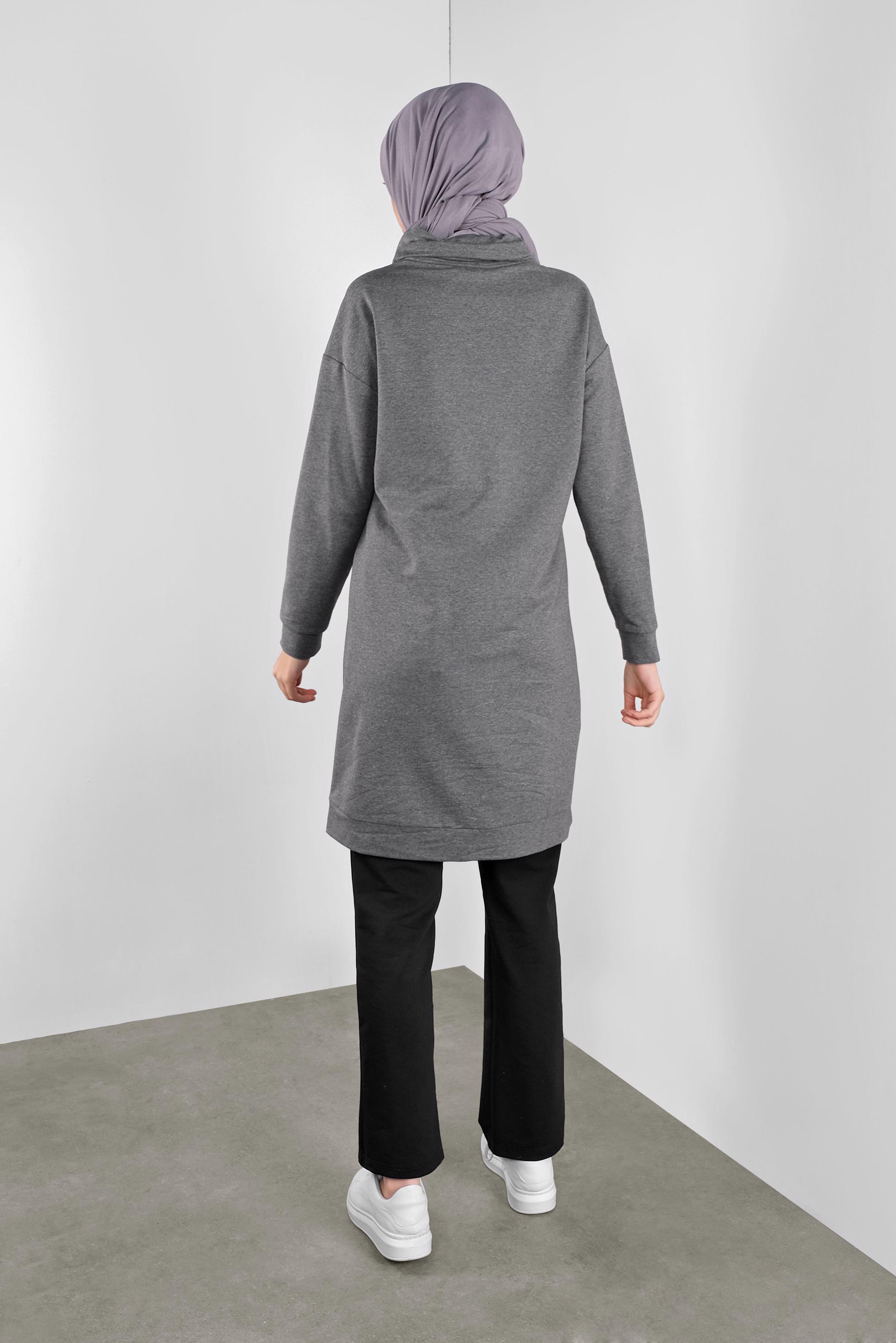 Tesettür giyim GRİ BOĞAZLI BAĞCIKLI EŞOFMAN TUNİK 41104 