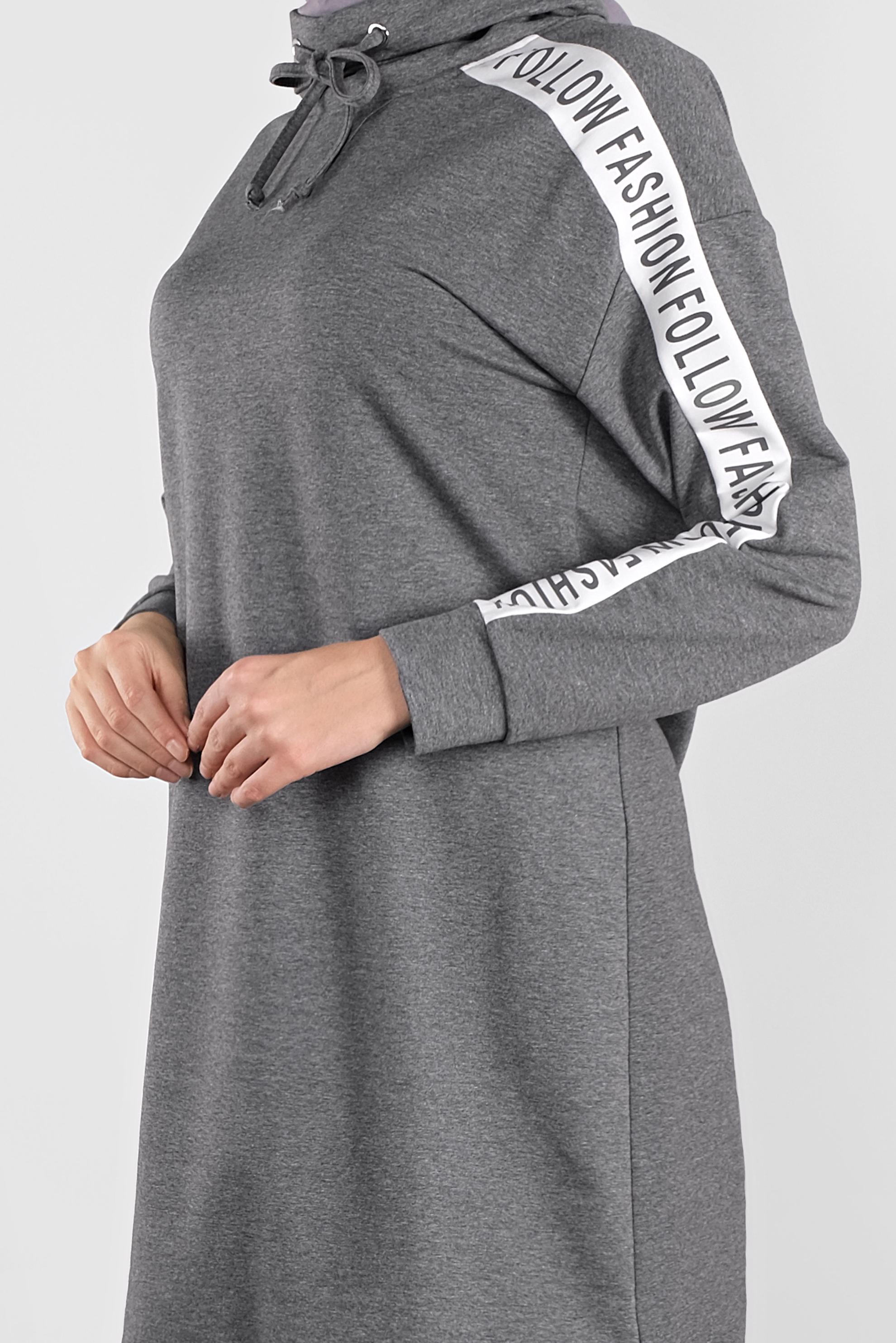 Tesettür giyim GRİ BOĞAZLI BAĞCIKLI EŞOFMAN TUNİK 41104 